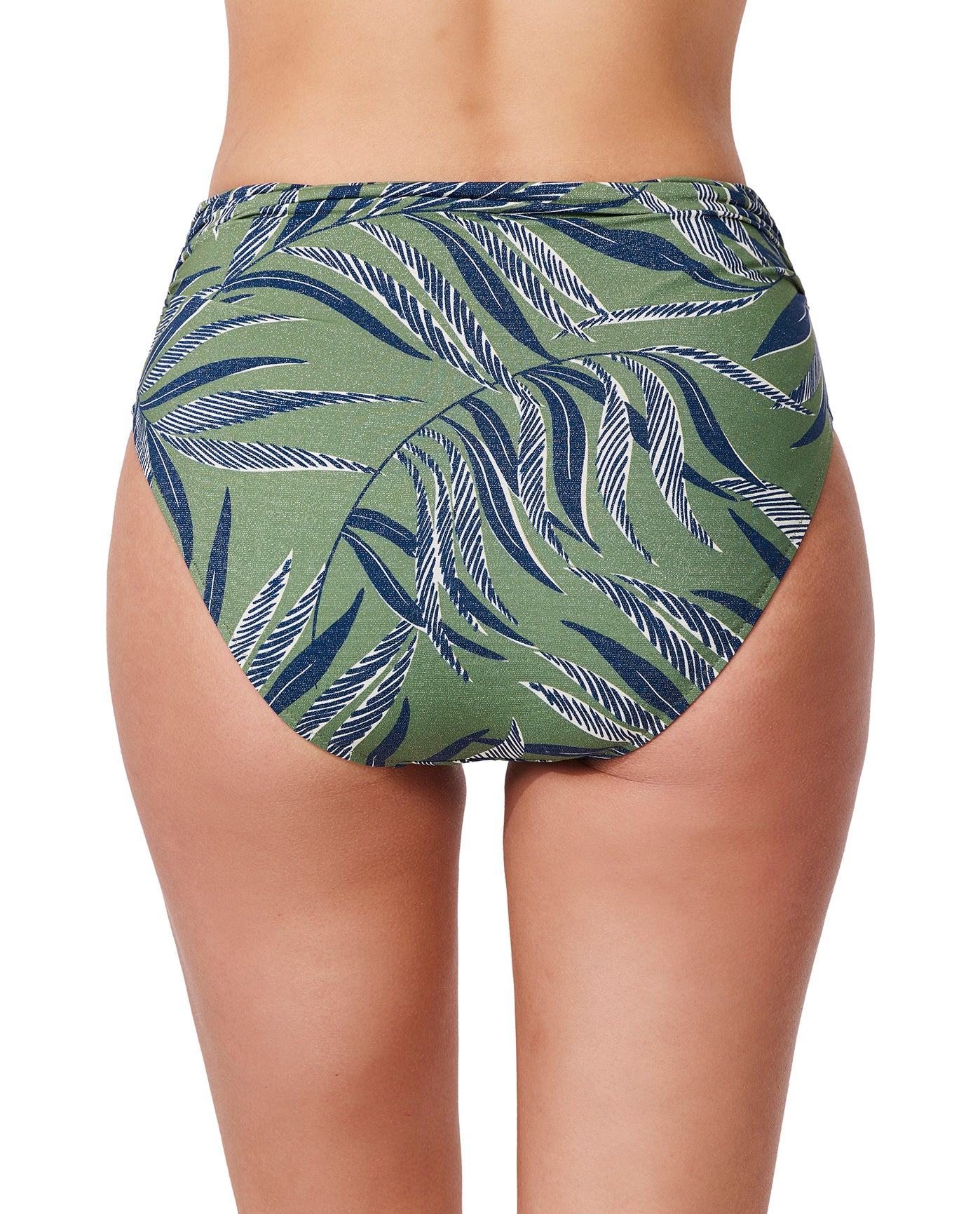 La Palm Shirred High Waist Swim Bottom-Dusk green