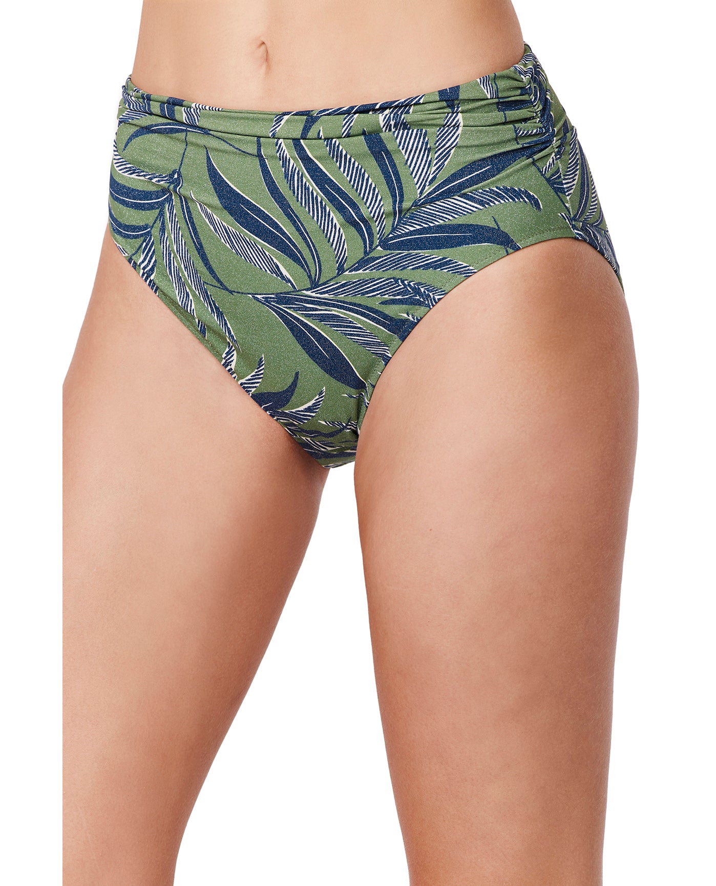 La Palm Shirred High Waist Swim Bottom-Dusk green