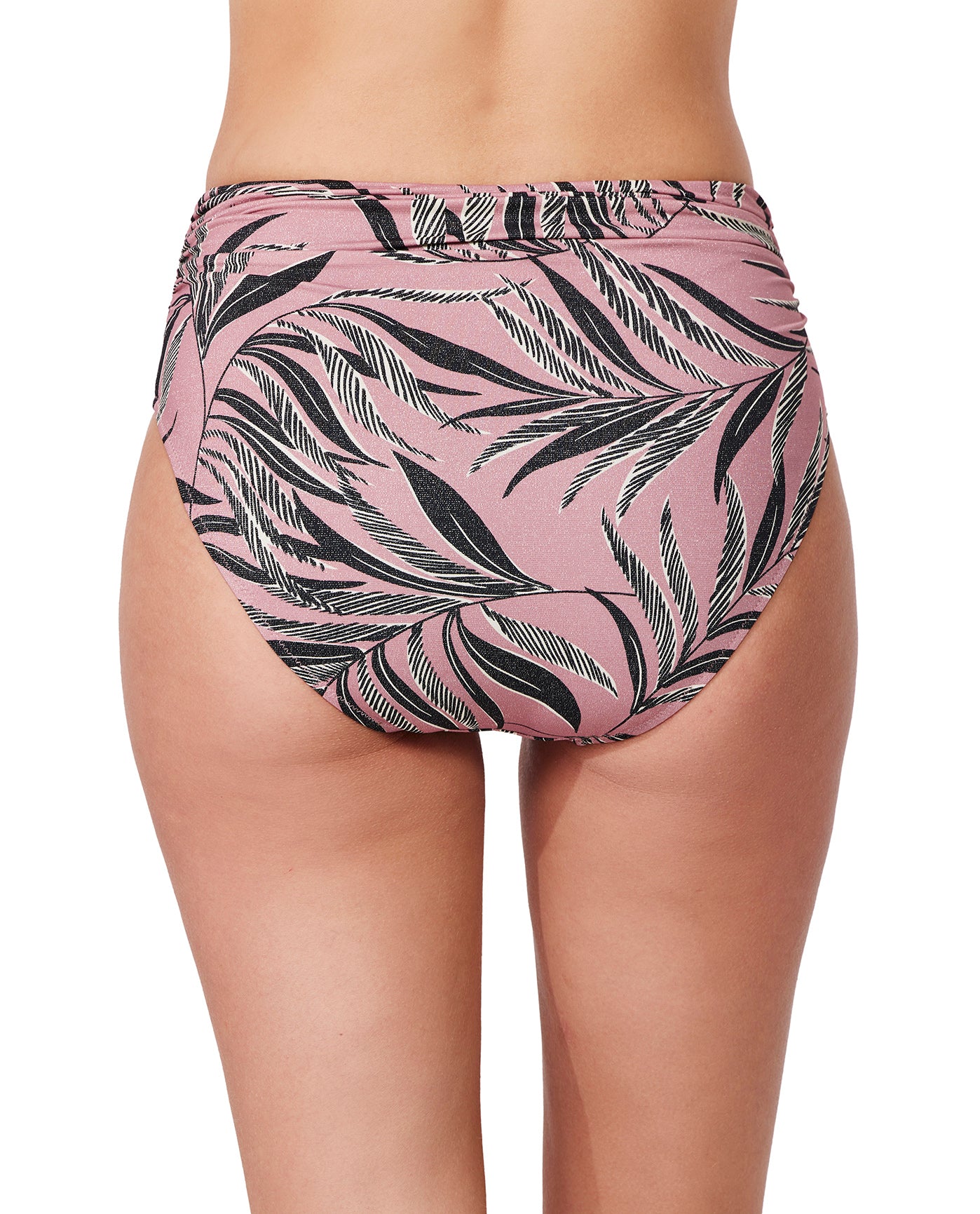 La Palm Shirred High Waist Swim Bottom-Dusk pink