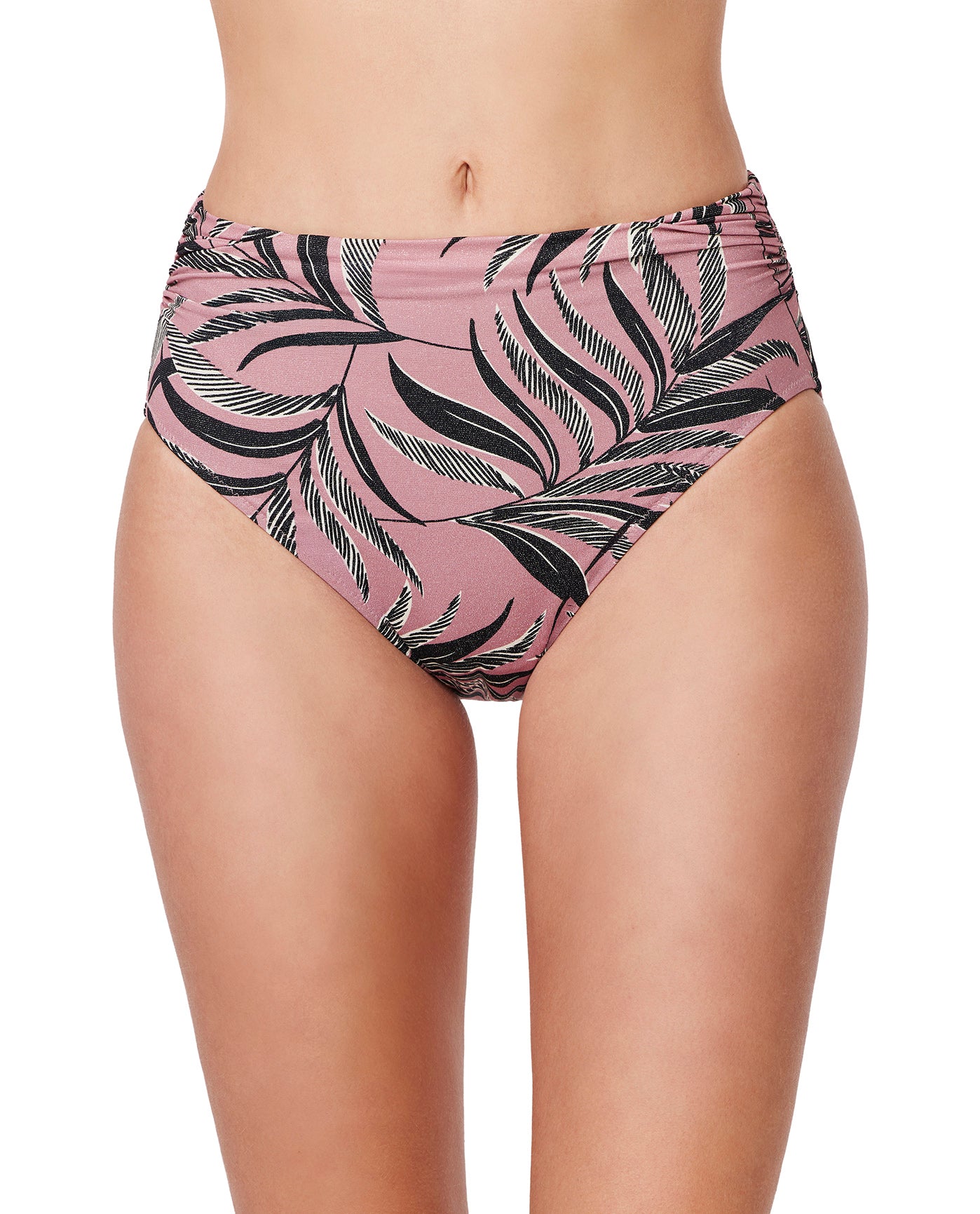 La Palm Shirred High Waist Swim Bottom-Dusk pink