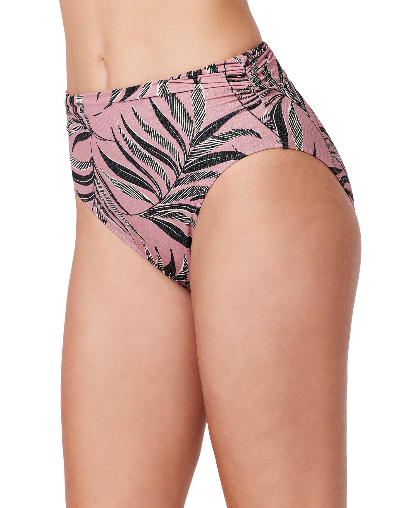 La Palm Shirred High Waist Swim Bottom-Dusk pink