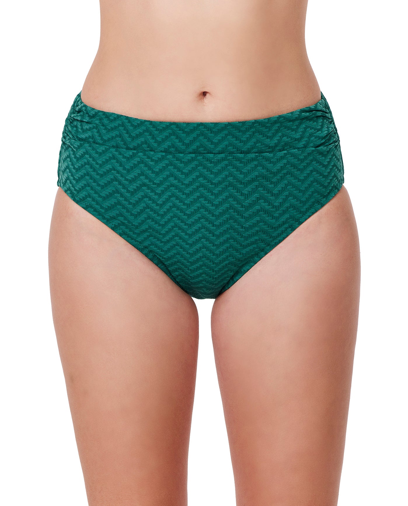 Medina Textured Shirred High Waist Swim Bottom-Bott gre