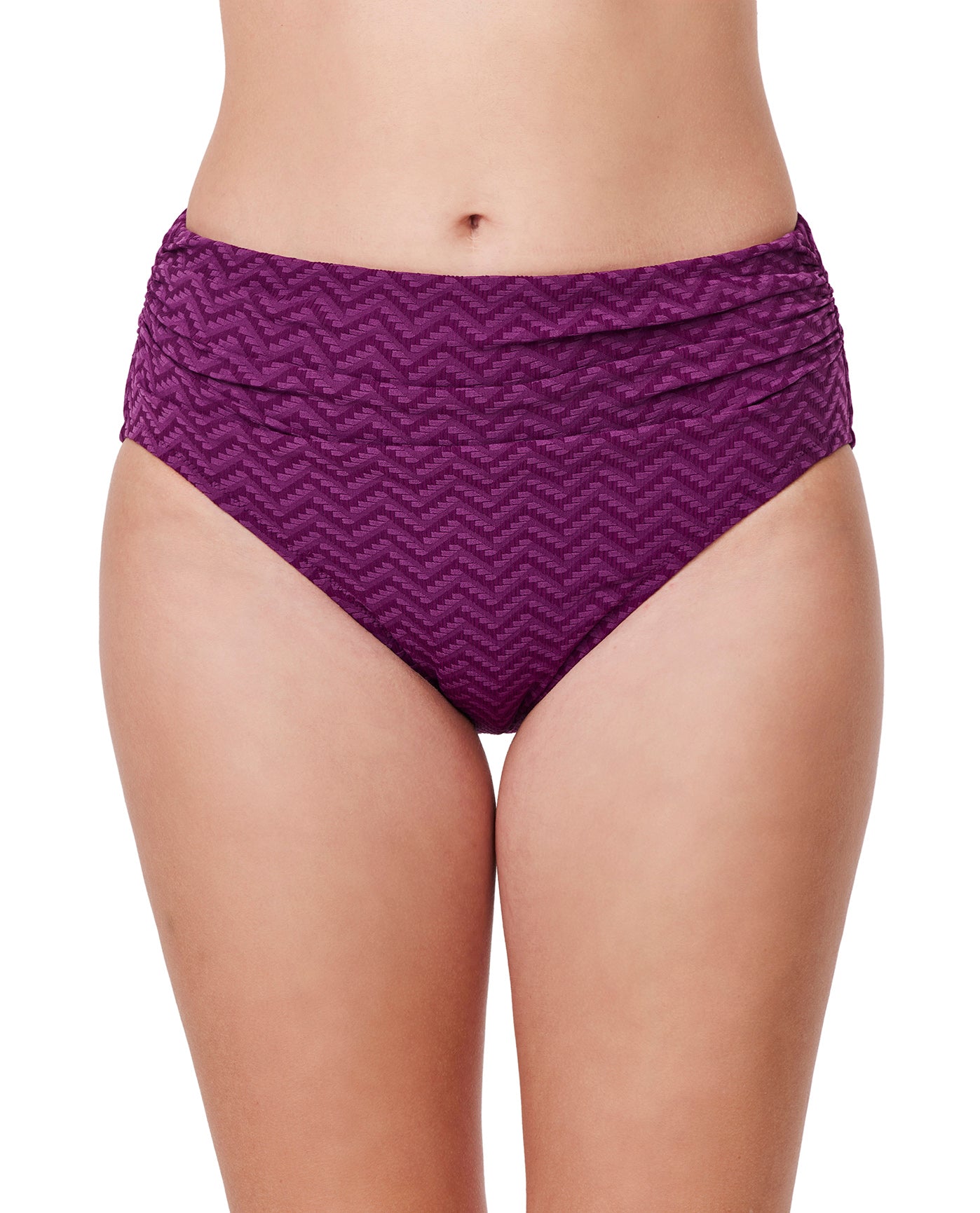 Medina Textured Shirred High Waist Swim Bottom-Wine