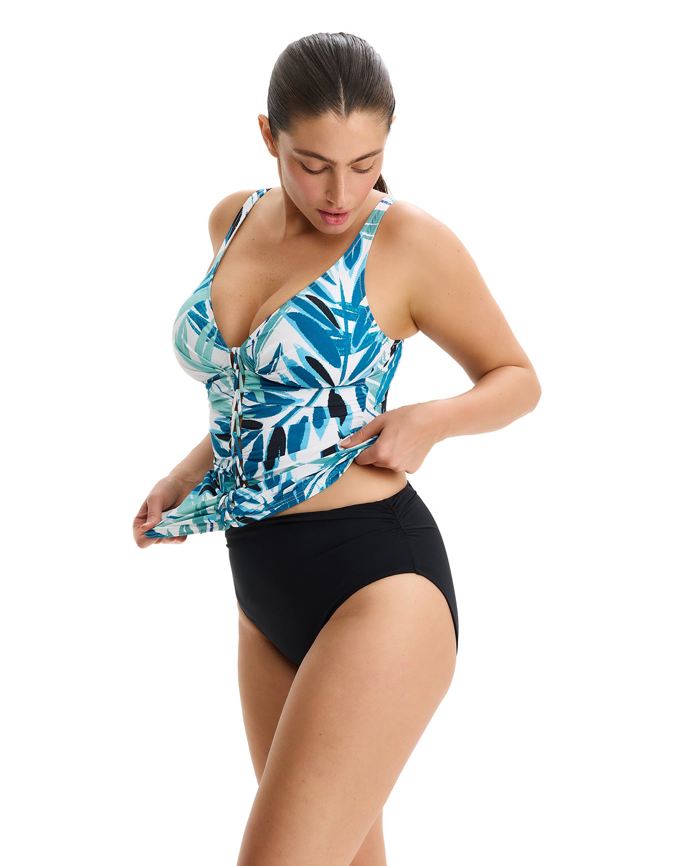 Island Breeze V-Neck D-Cup Tankini Top-Blue multi