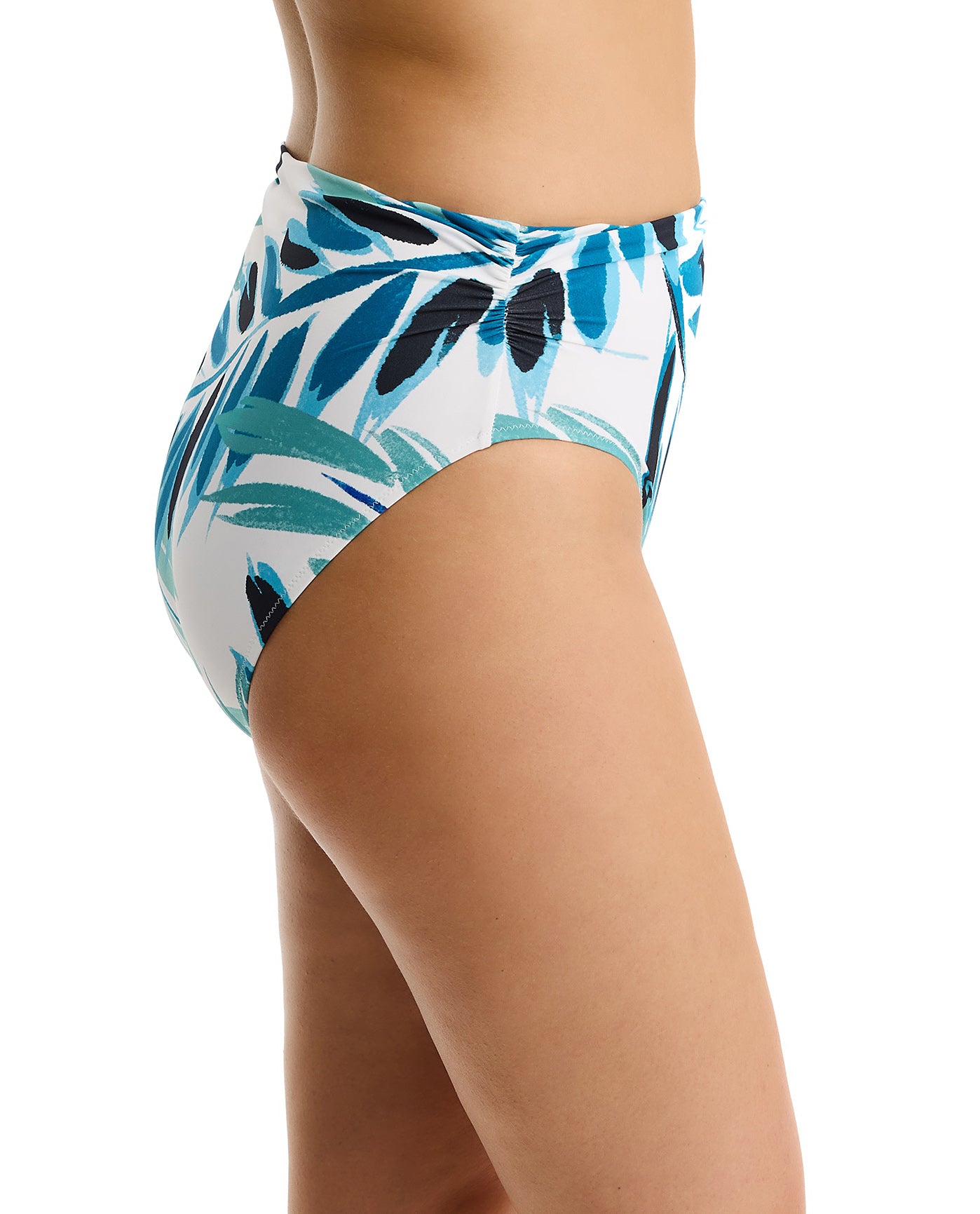 Island Breeze Shirred High Waist Swim Bottom-Blue Multi