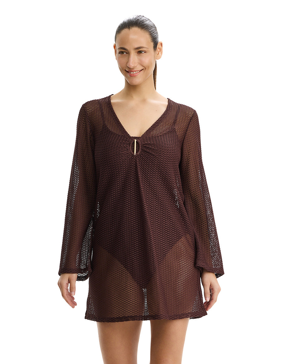 Profile by Gottex Safari Chic Textured Mini Dress Cover-Up -Brown