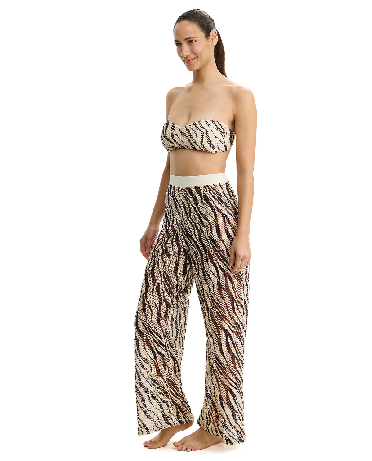 Profile by Gottex Safari Chic Textured Beach Pant Cover-Up-Cream-Brown