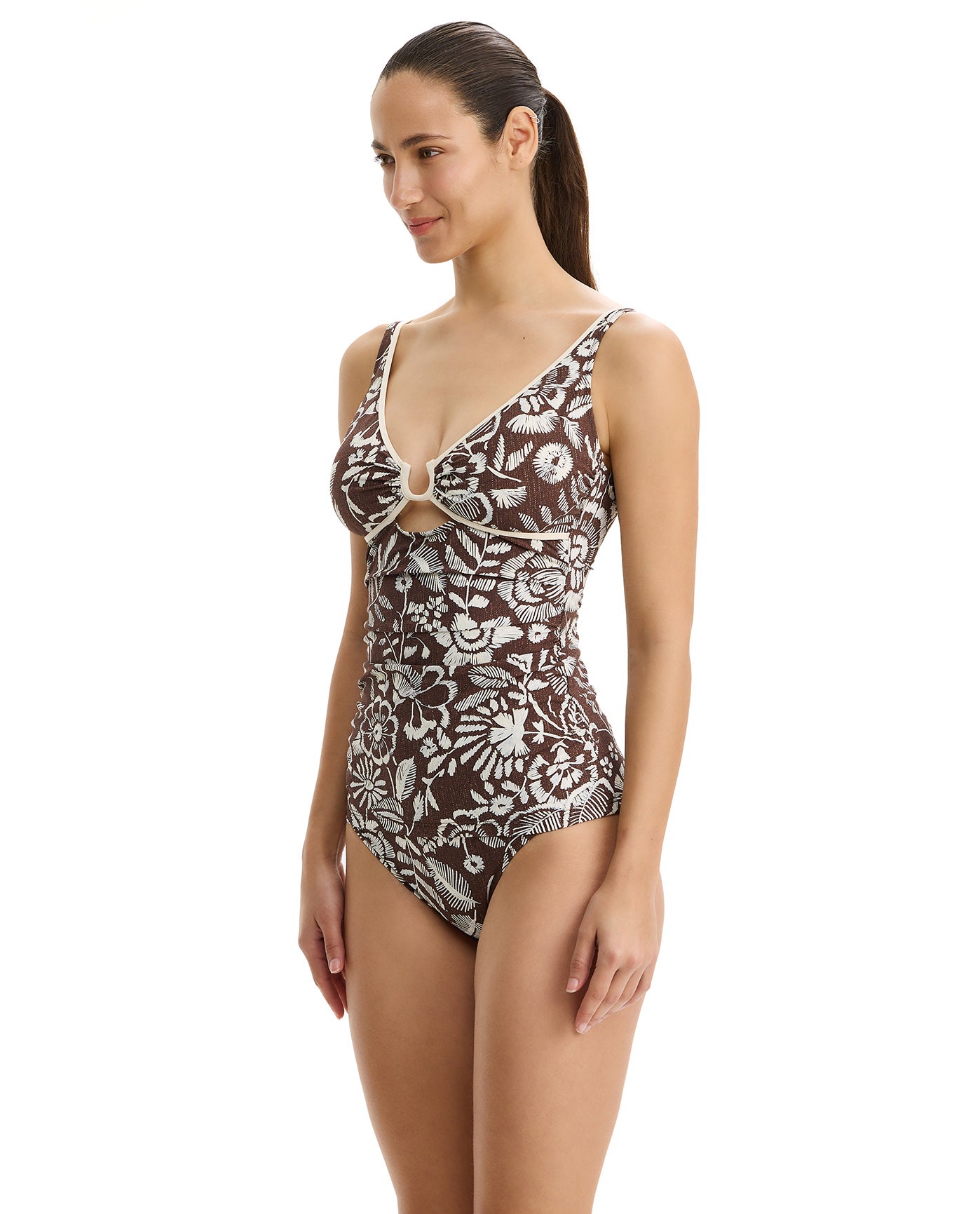 Garden Mist V-Neck One Piece-Brown