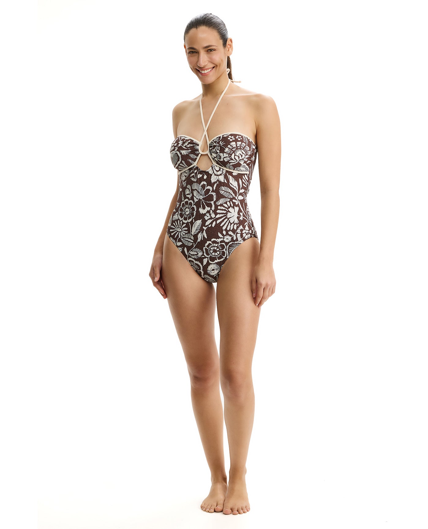 Garden Mist Bandeau Halter One Piece-Brown