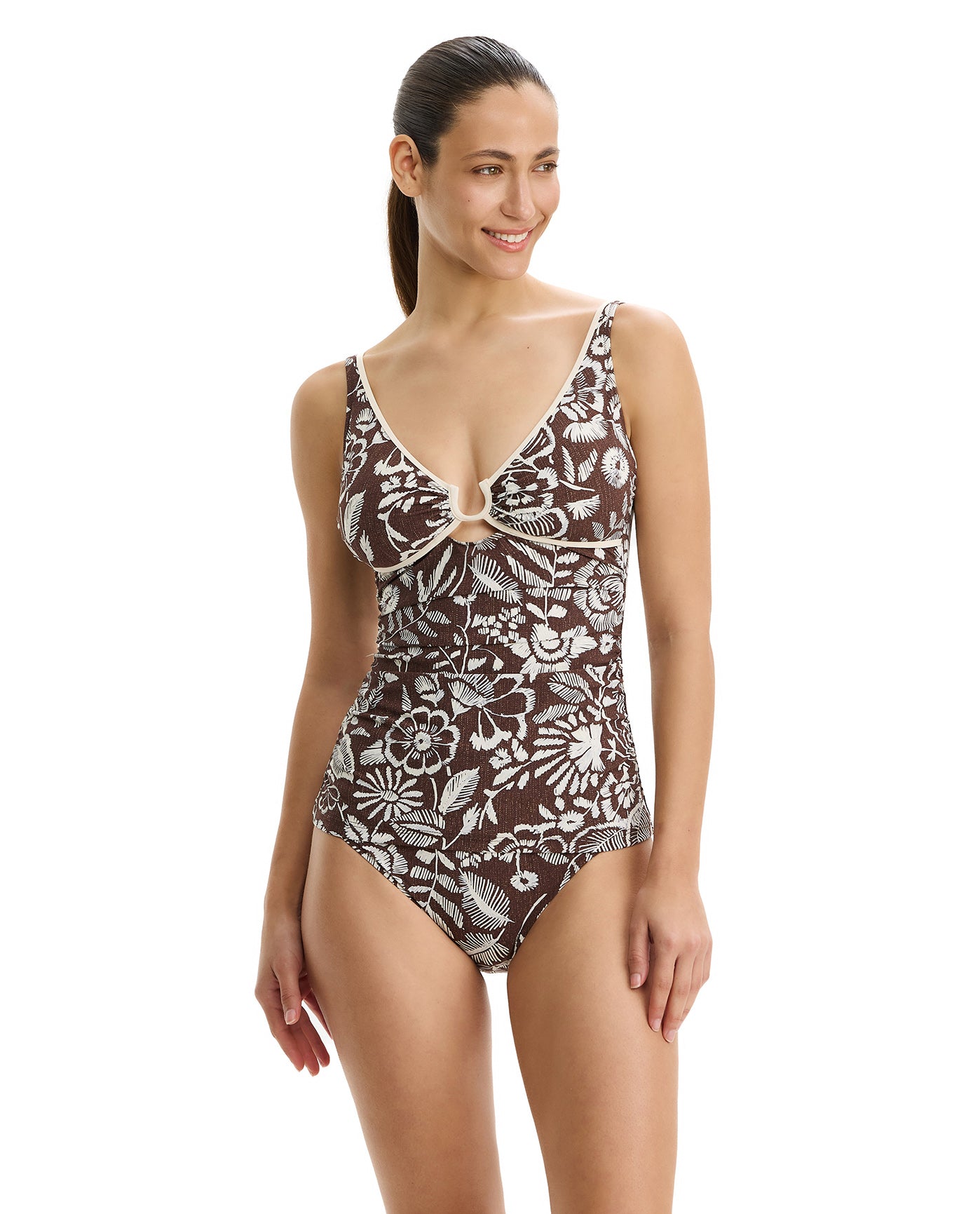 Garden Mist V-Neck Tankini Top-Brown
