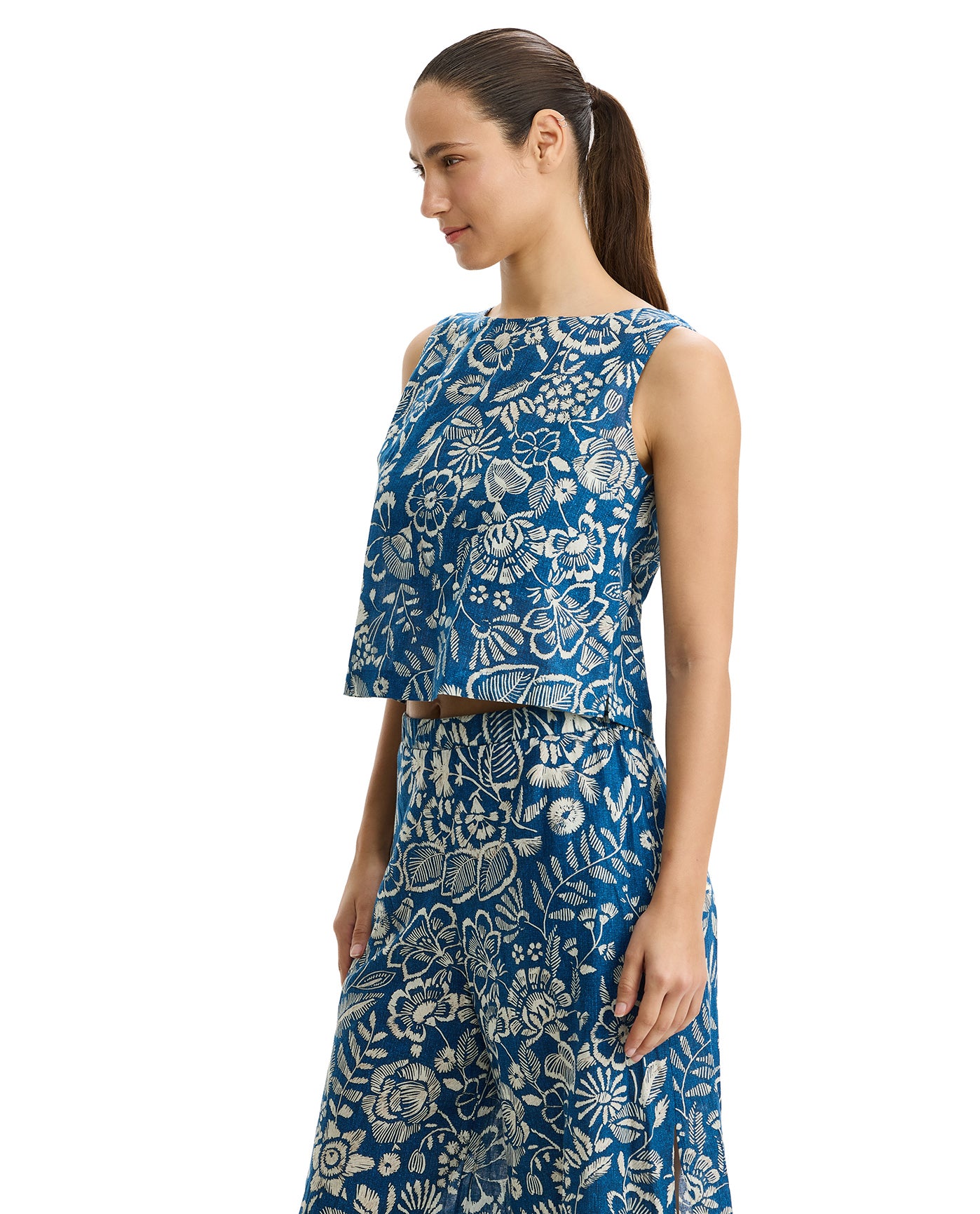 Profile by GottexGarden Mist Linen High Neck Top Cover-Up-DenimCover Ups