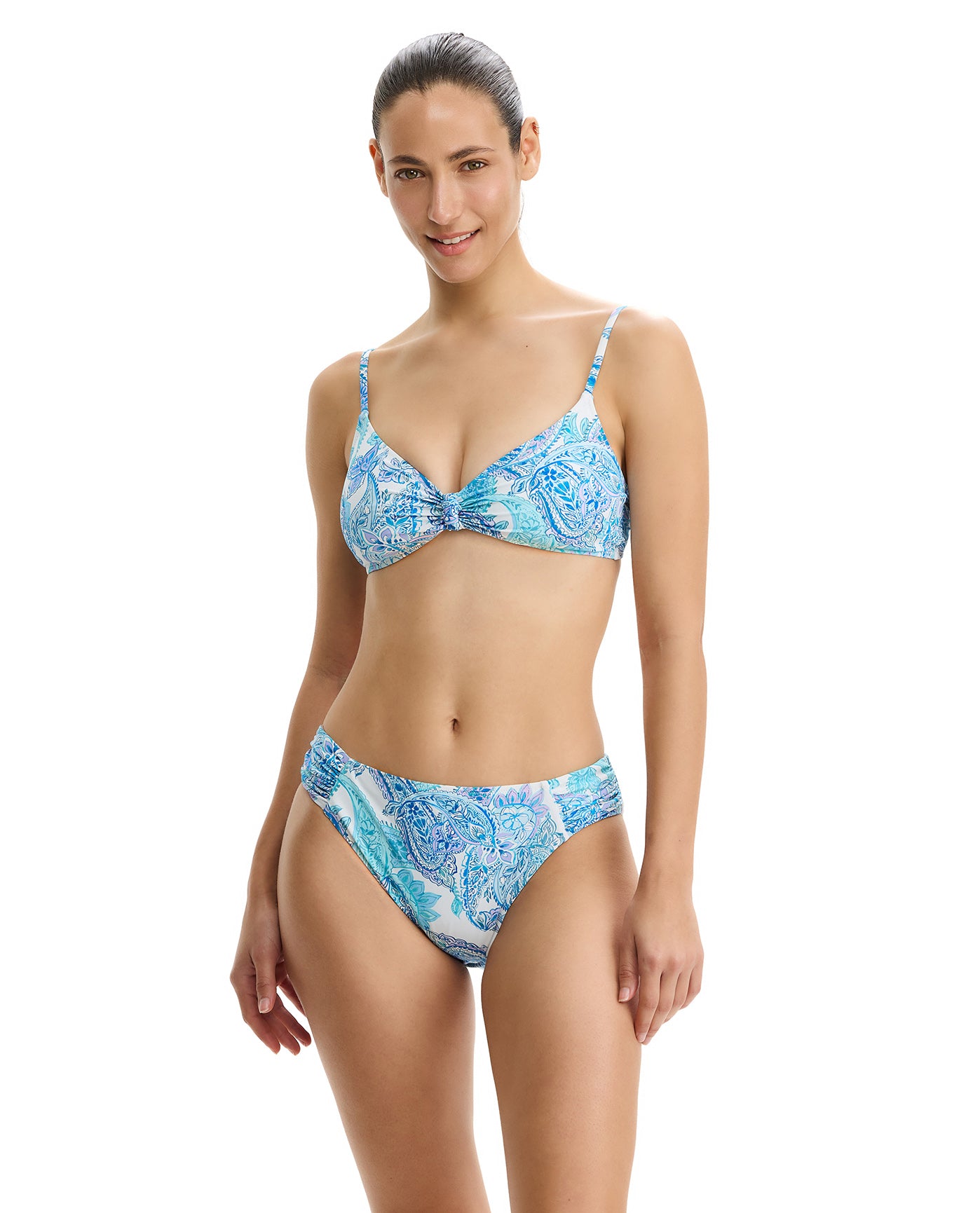 Boho Bloom V-Neck Knot Bikini Top-Blue Multi