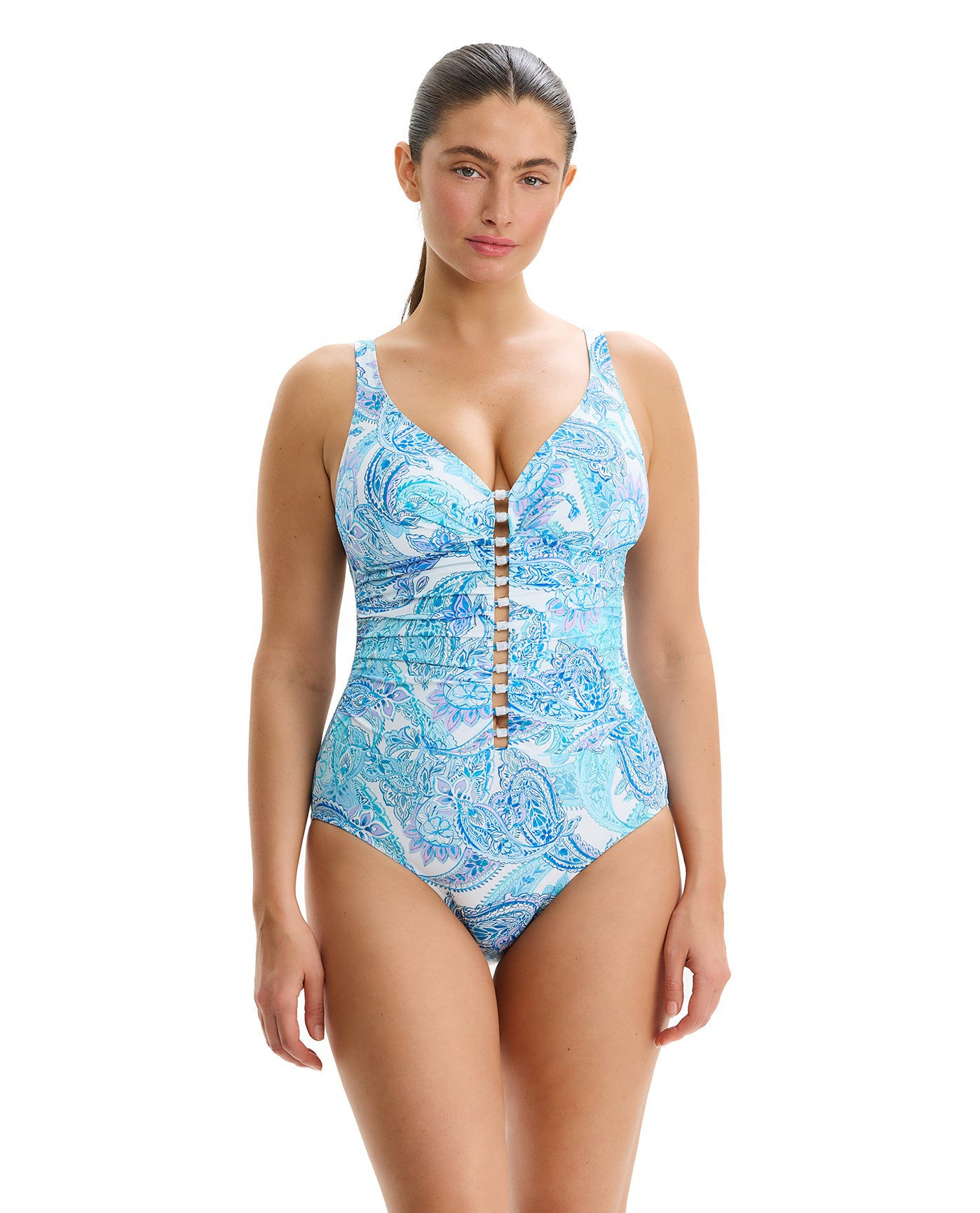 Boho Bloom D-Cup V-Neck Gold Beaded One Piece-Blue multi