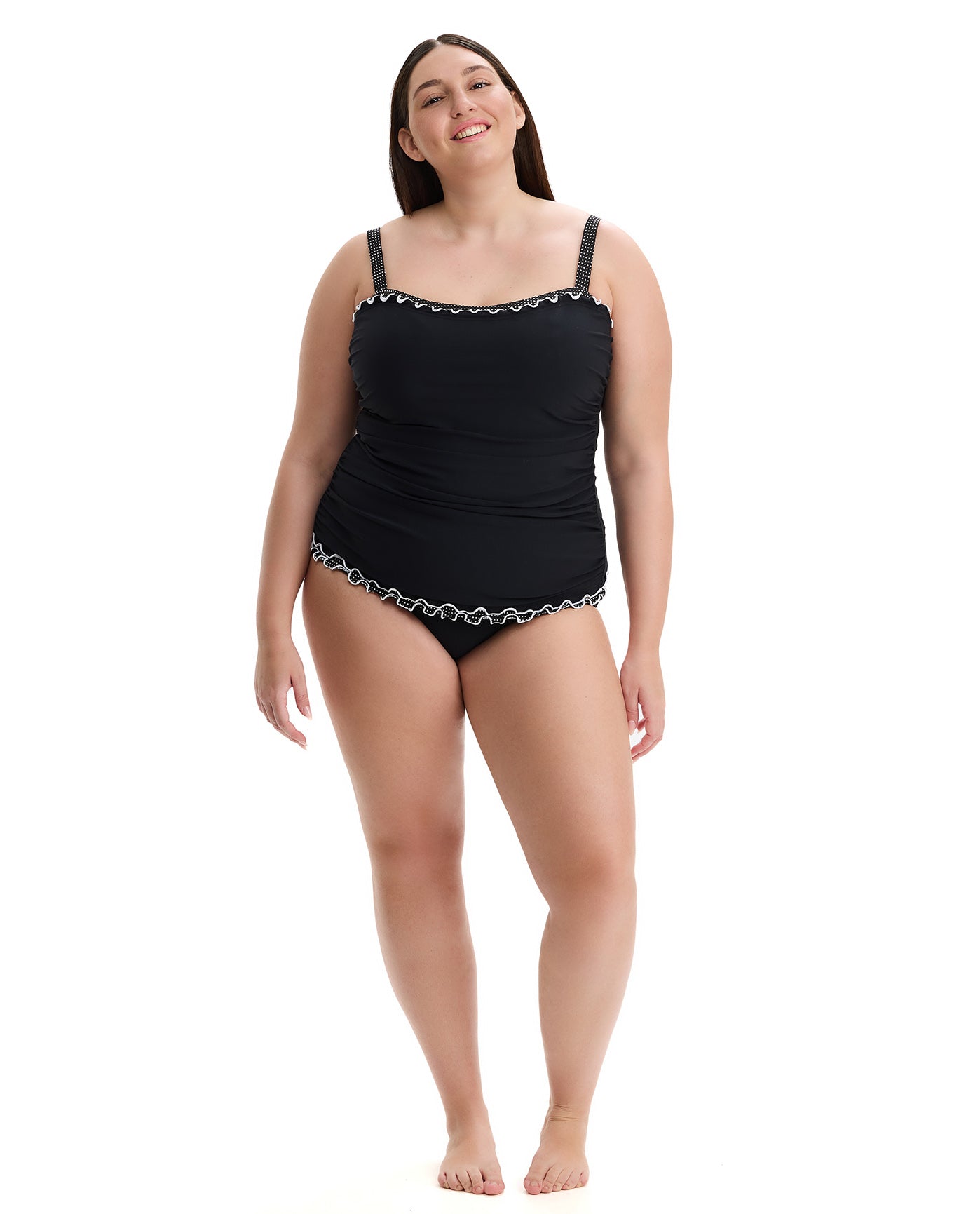 Dottie Delight Plus Size Tankini Top-Black