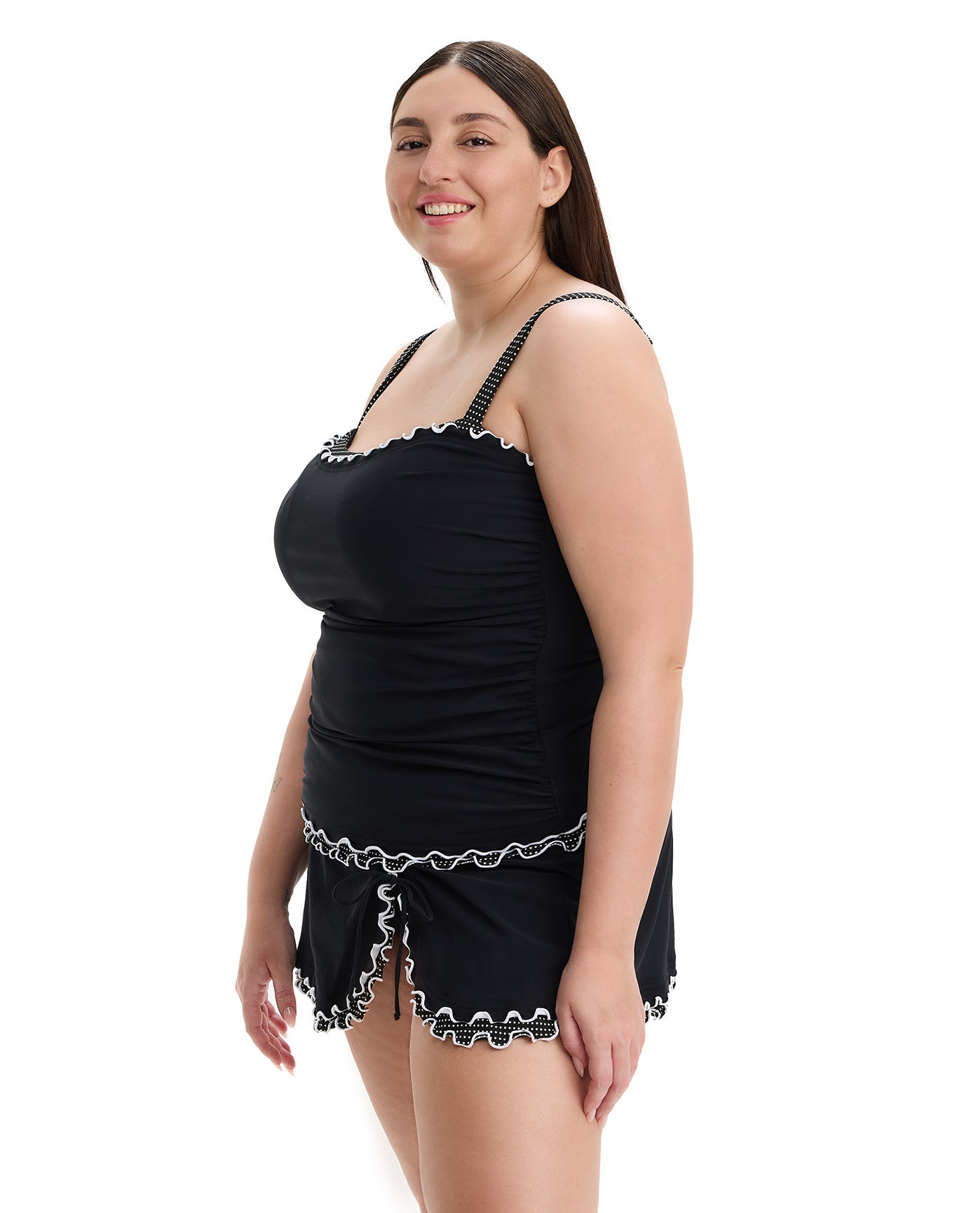 Dottie Delight Plus Size Tankini Top-Black