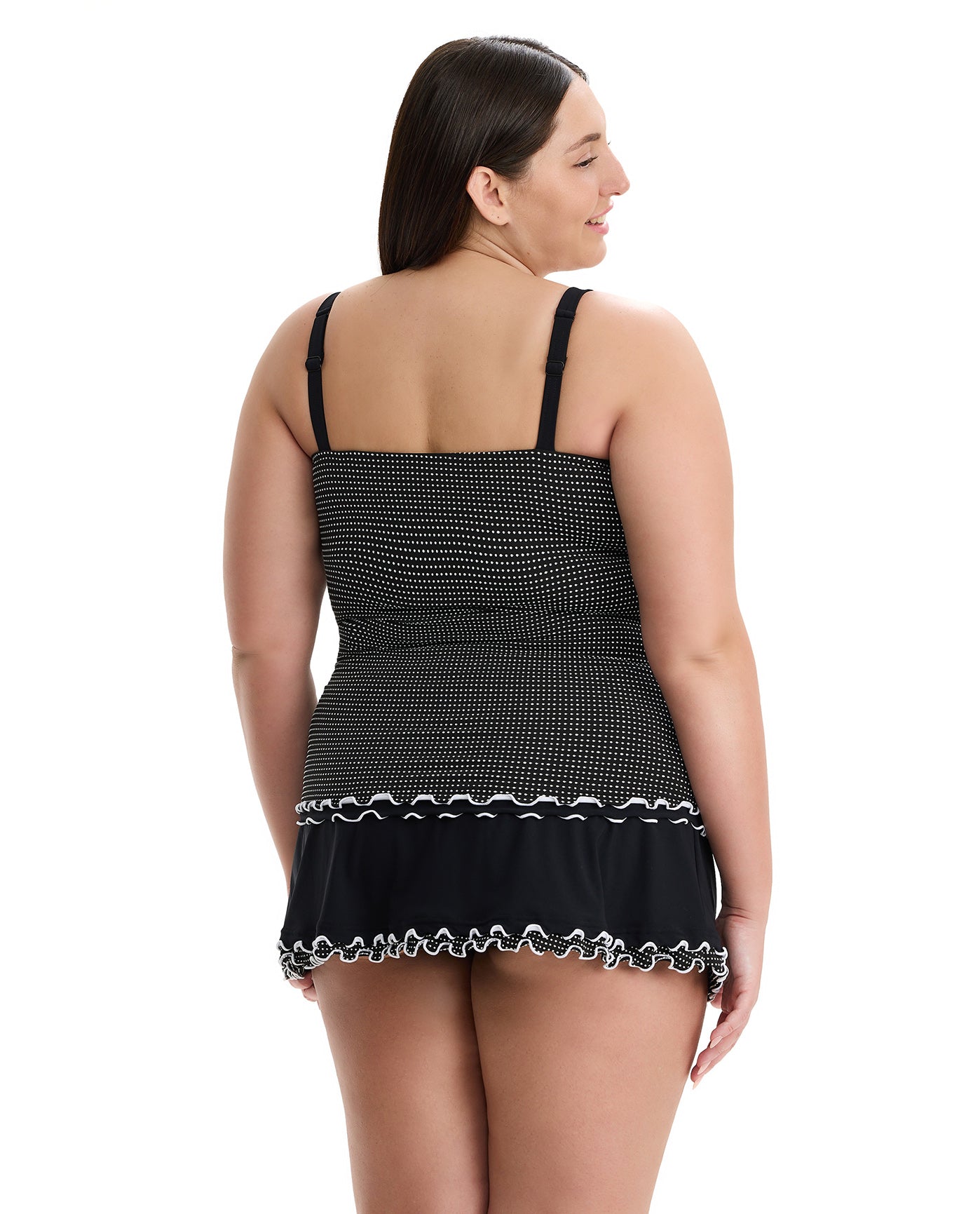 Dottie Delight Plus Size Tankini Top-Blk/wh