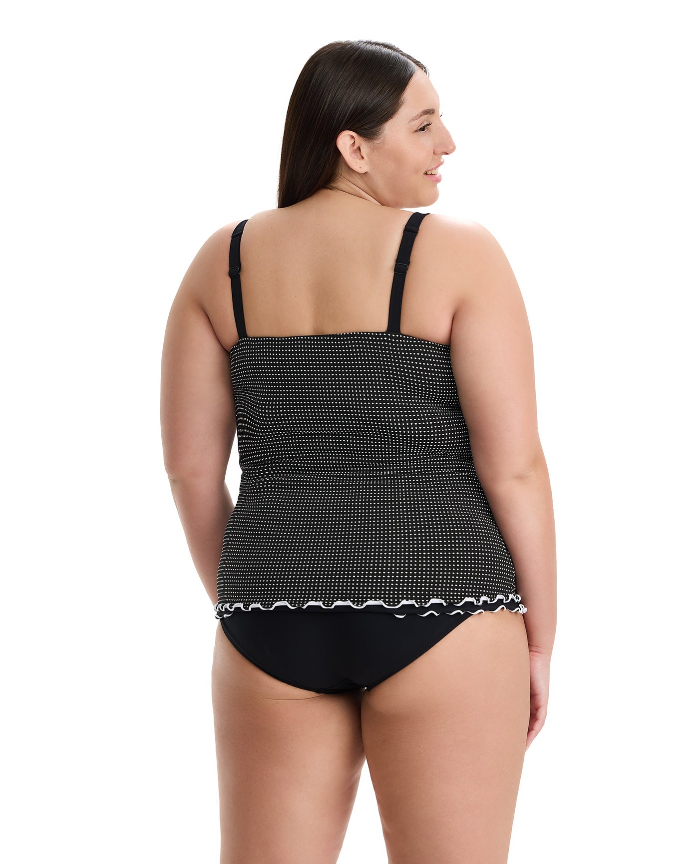 Dottie Delight Plus Size Tankini Top-Blk/wh