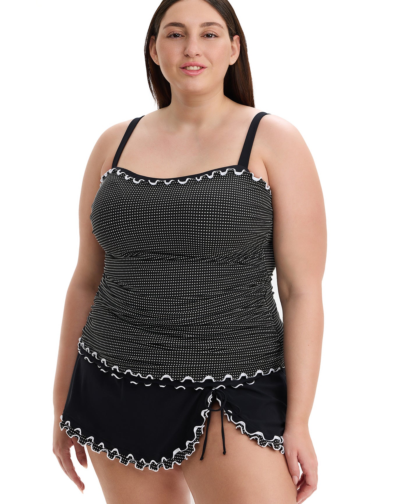 Dottie Delight Plus Size Tankini Top-Blk/wh