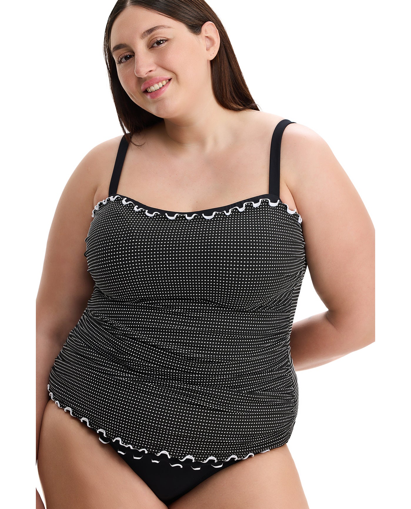 Dottie Delight Plus Size Tankini Top-Blk/wh