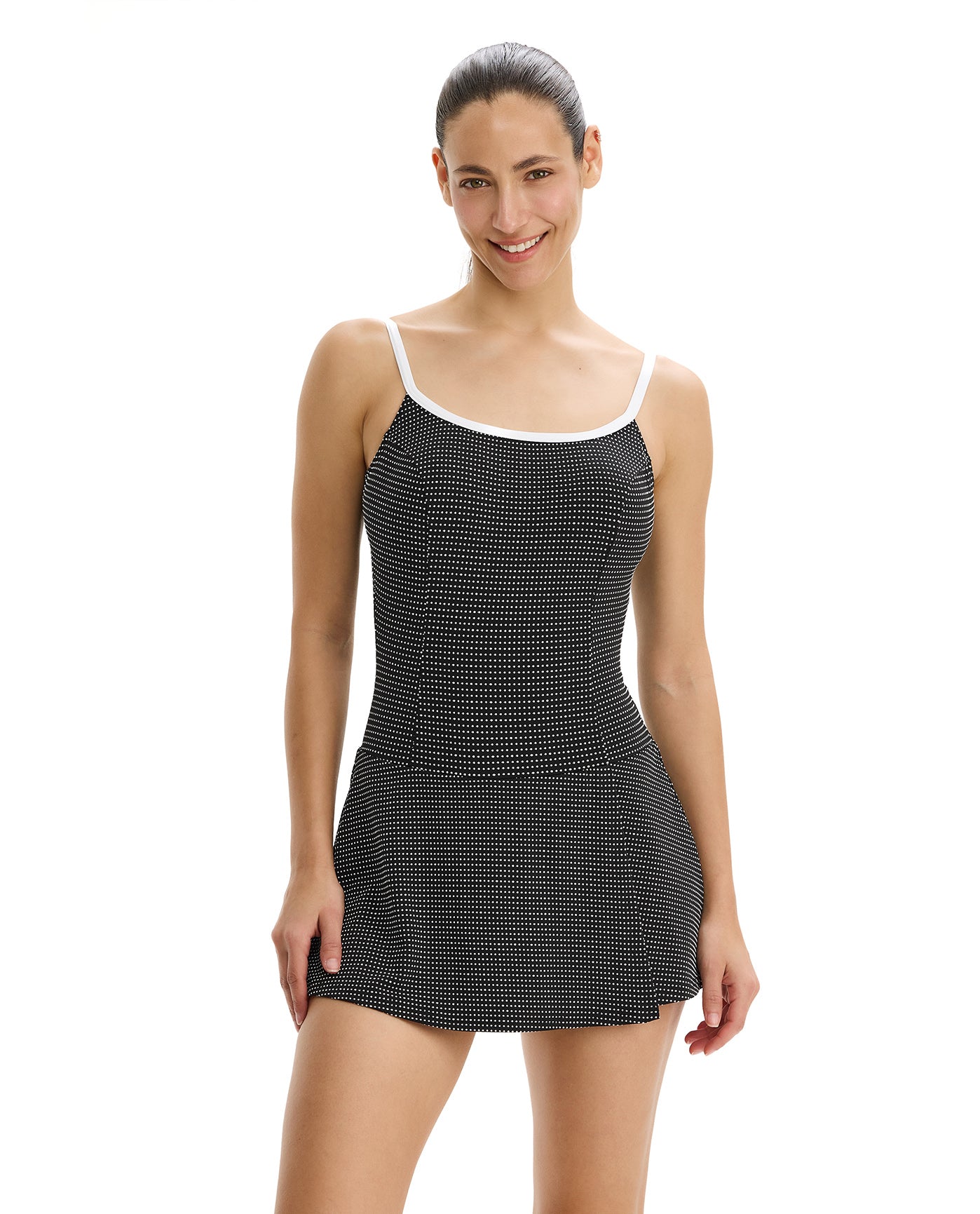 Dotti Delight Square Neck Swimdress -Blk/wh