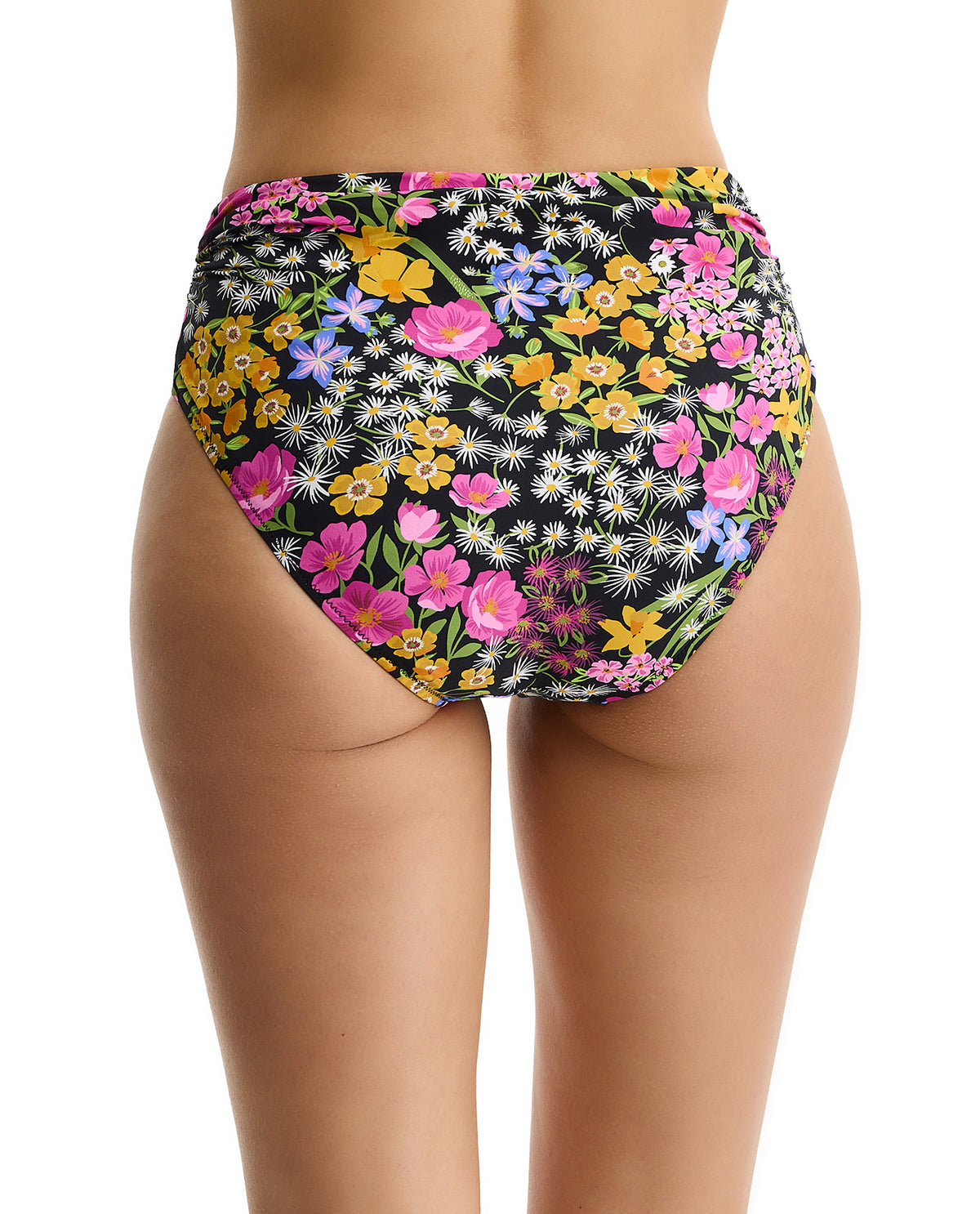 Havana Heat Shirred High Waist Swim Bottom-Black-Multi
