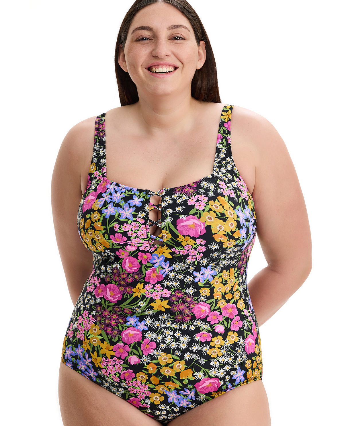 Profile by Gottex Havana Heat Plus Size Square Neck One Piece -Black-Multi