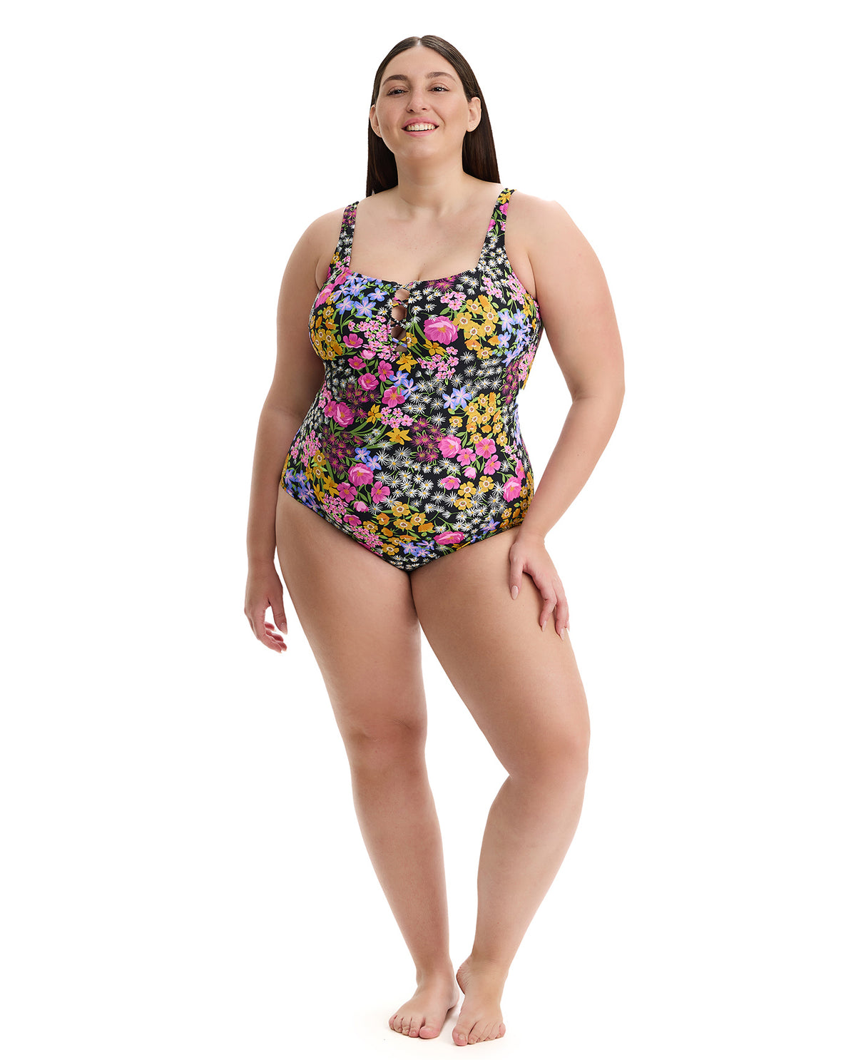 Profile by Gottex Havana Heat Plus Size Square Neck One Piece -Black-Multi