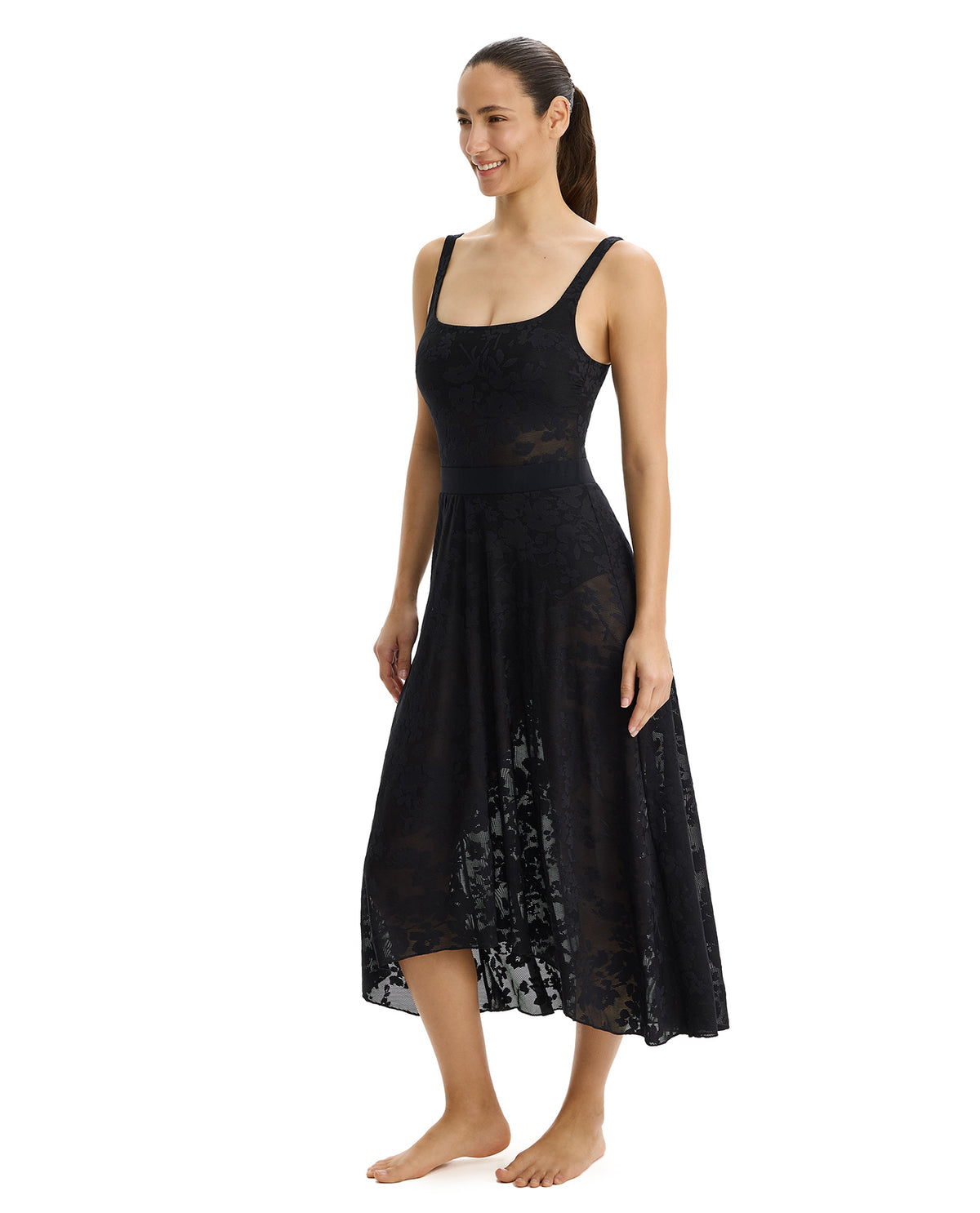 Profile by Gottex Chantilly Lace Textured High Low Skirt Cover-Up-Black