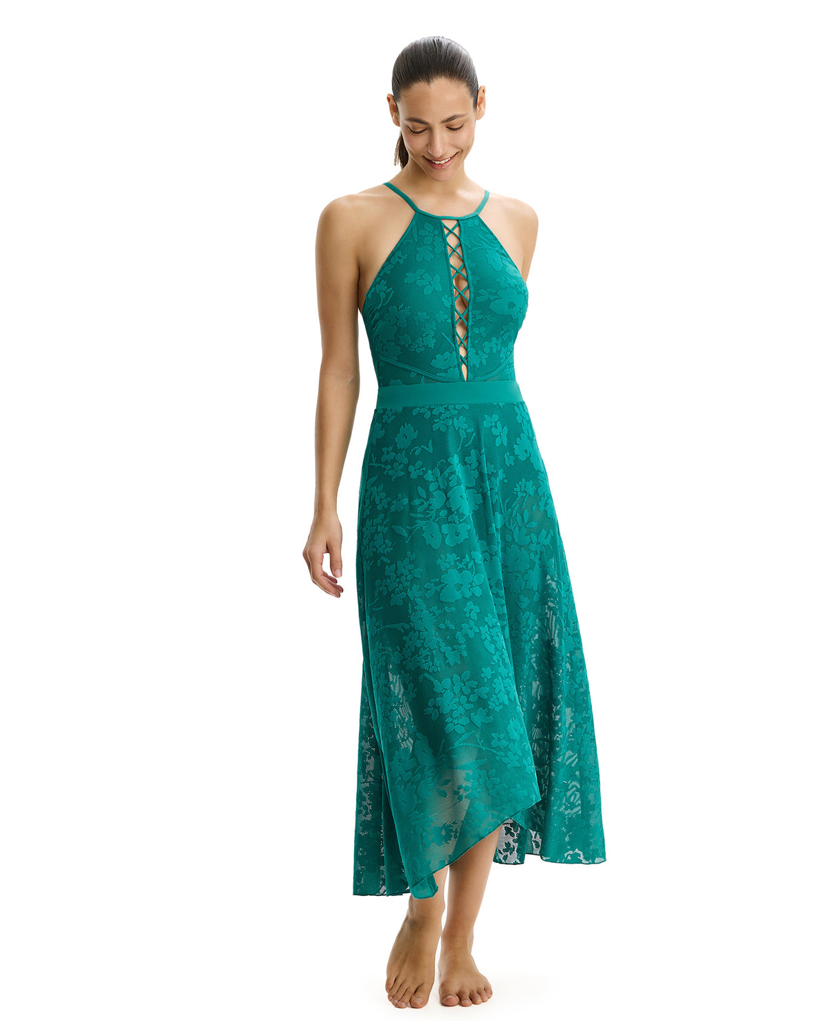 Profile by Gottex Chantilly Lace Textured High Low Skirt Cover-Up-Emerald