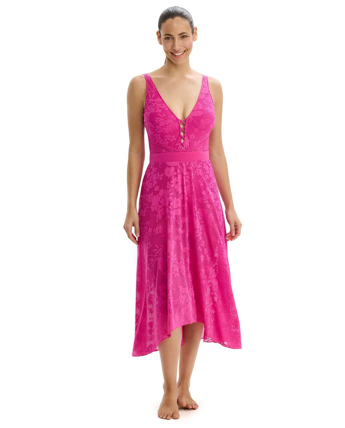 Profile by Gottex Chantilly Lace Textured High Low Skirt Cover-Up-Pink