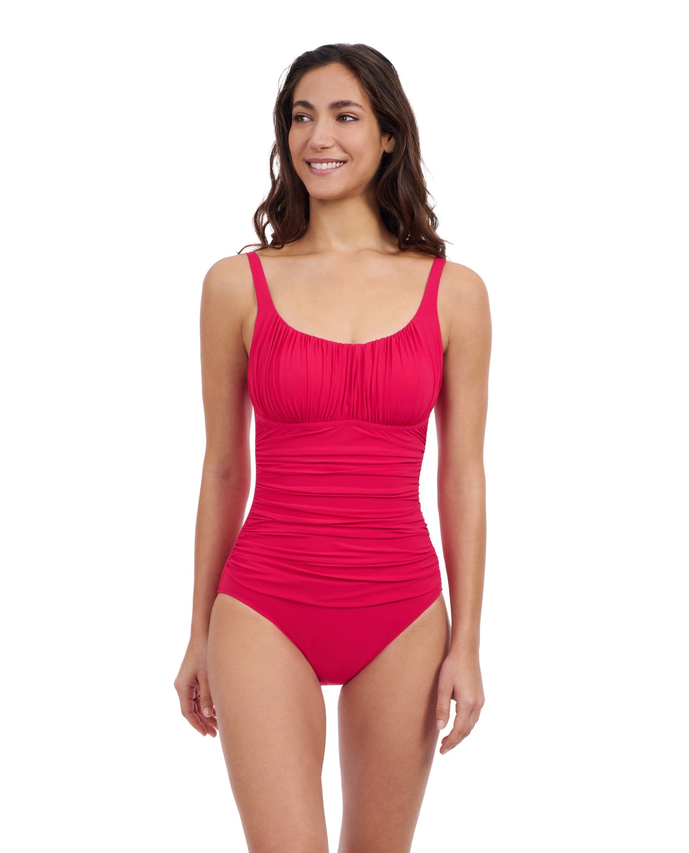 Tutti Frutti Scoop Neck Shirred Bust One Piece-Rose red