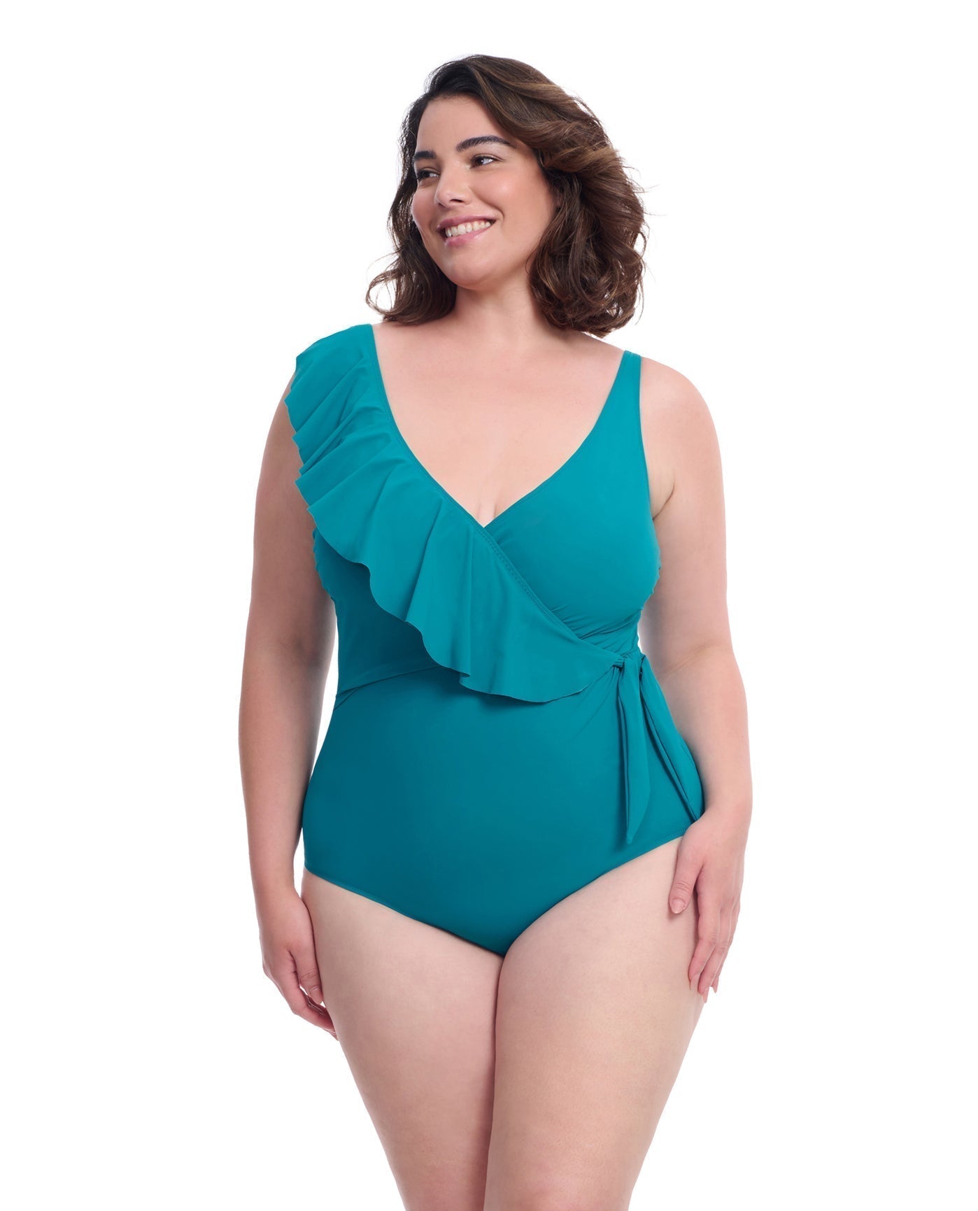 Tutti Frutti Plus Size Asymmetrical Ruffle Surplice One Piece Swimsuit