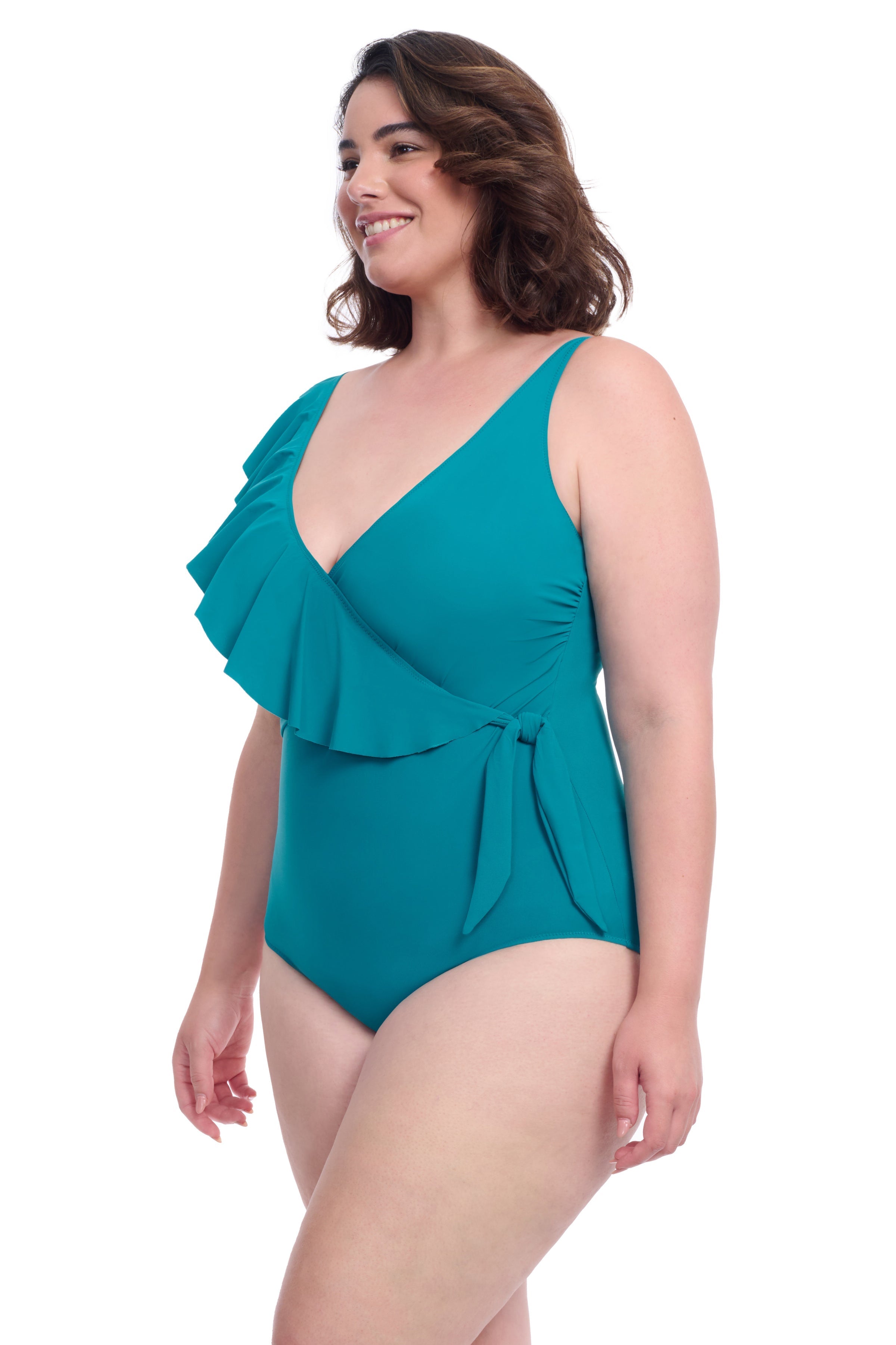 Tutti Frutti Plus Size Asymmetrical Ruffle Surplice One Piece Swimsuit