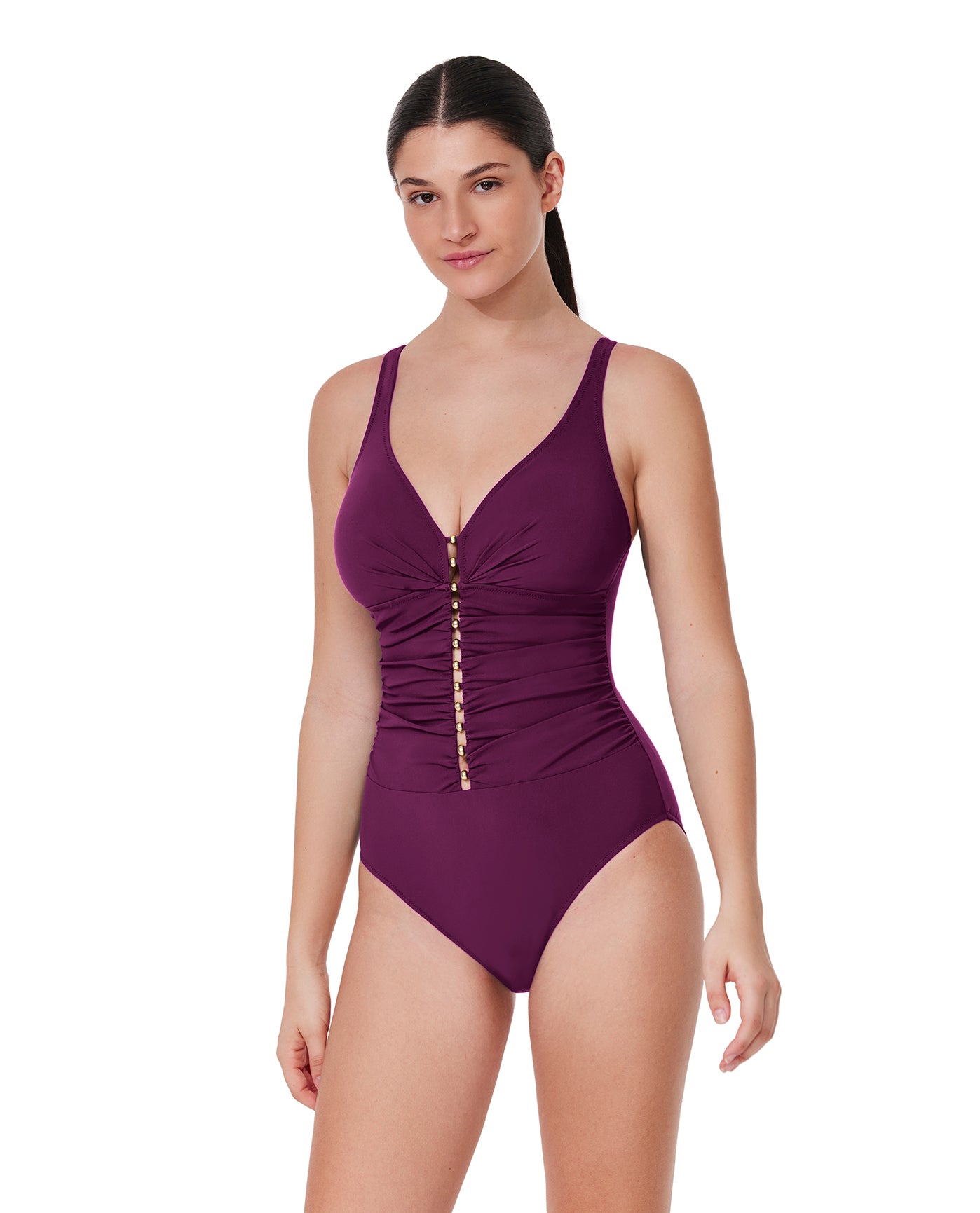 Tutti Frutti D-Cup V-Neck Gold Beaded One Piece
