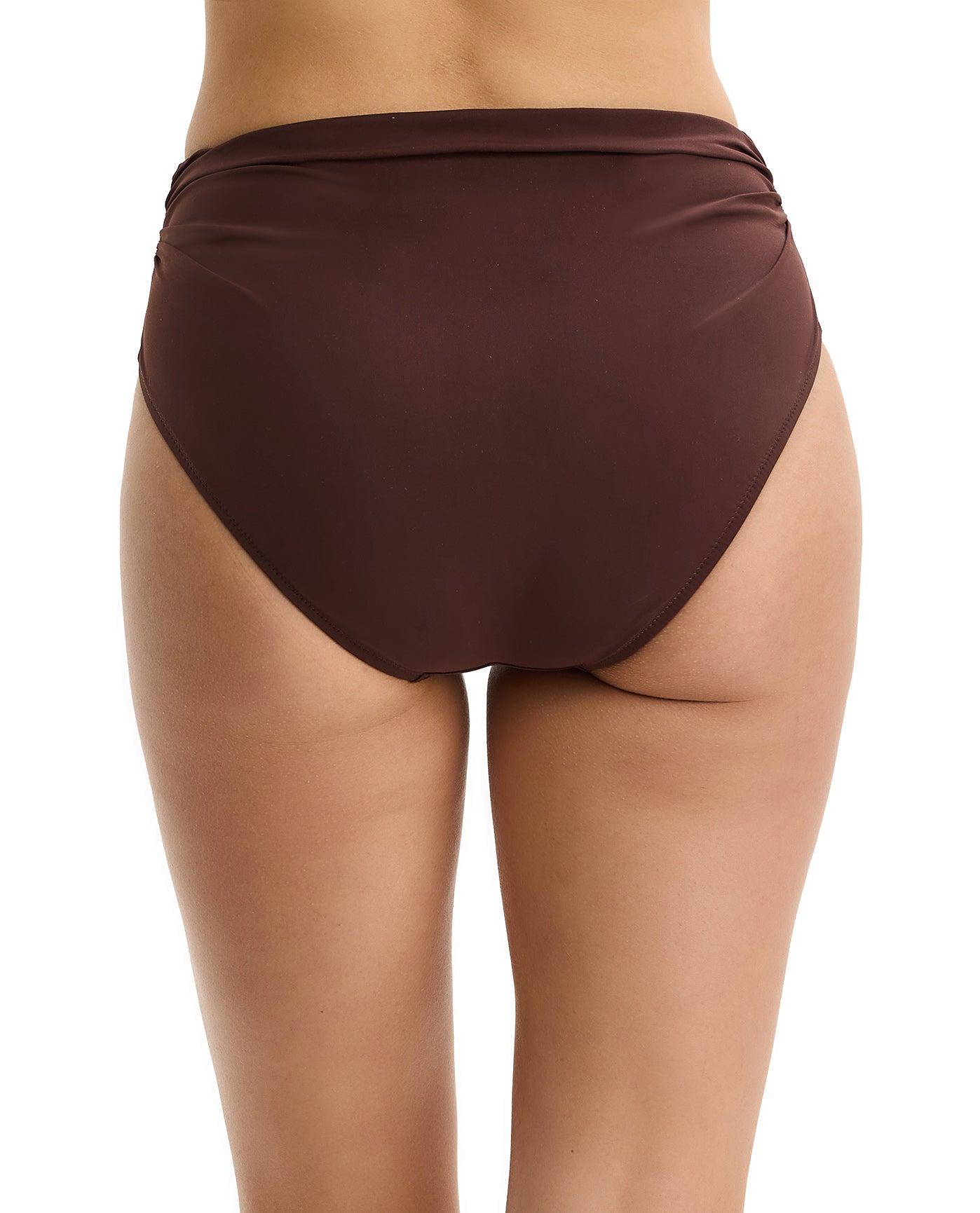 Dream Weaver Shirred Mid Rise Swim Bottom-Brown