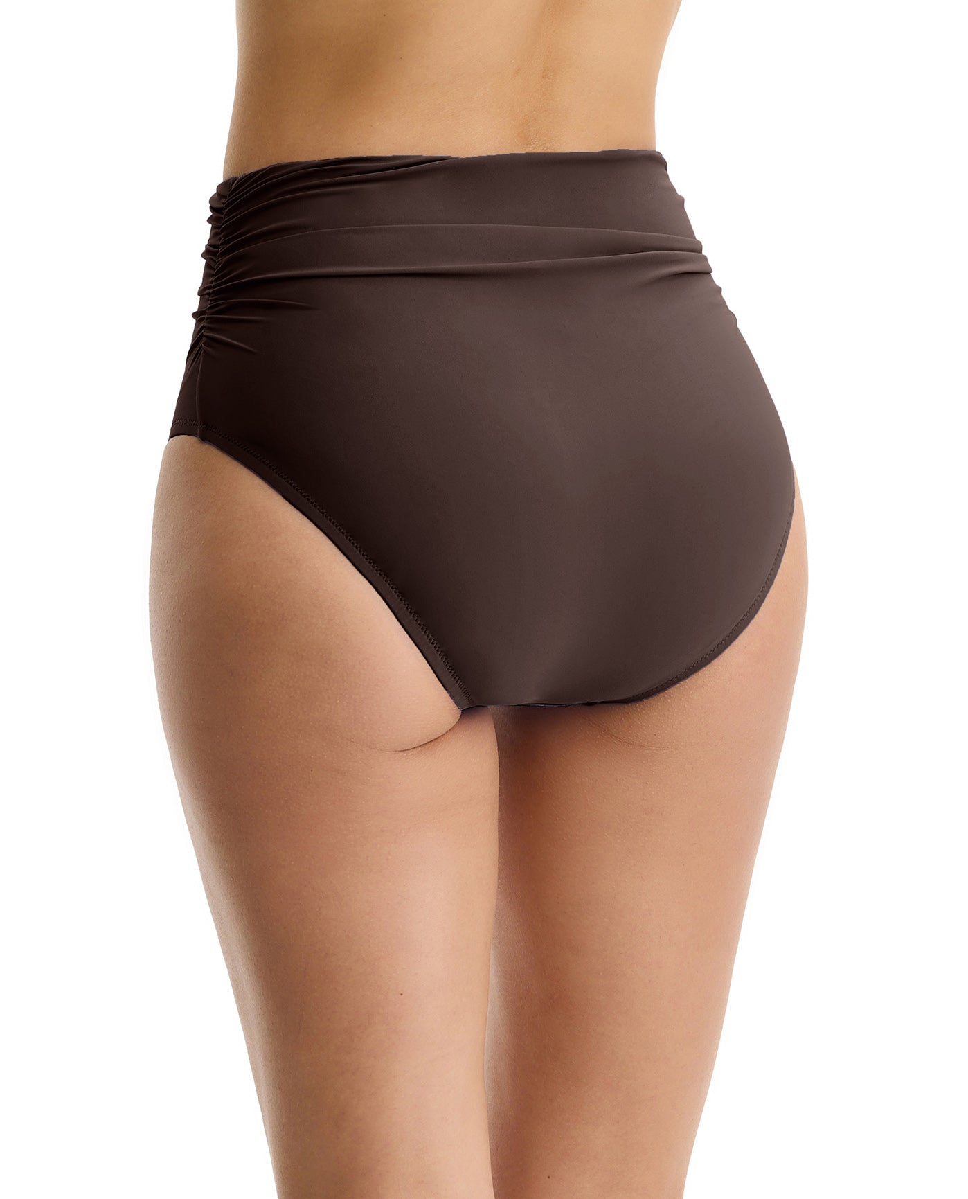 Tutti Frutti Shirred High Waist Swim Bottom-Espresso