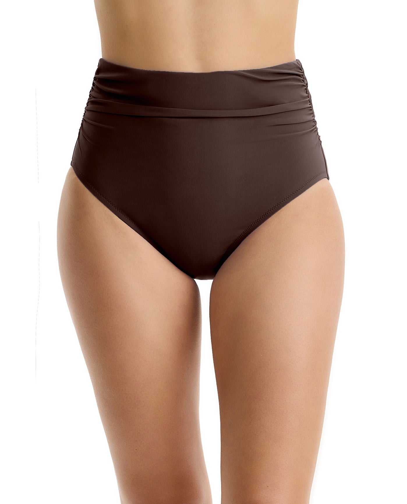 Tutti Frutti Shirred High Waist Swim Bottom-Espresso