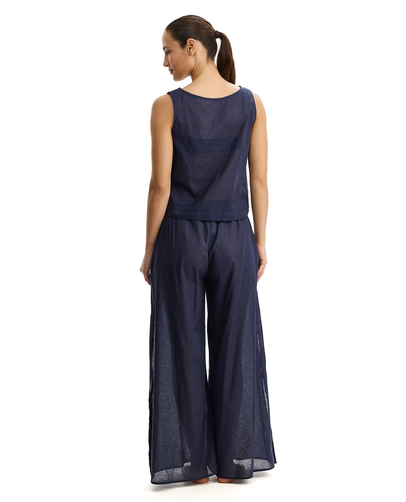 Tutti Frutti Linen High Neck Top Cover-Up-Navy