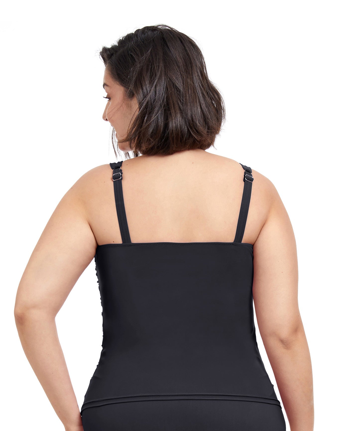 Back View Of Profile By Gottex Tutti Frutti Plus Size Sweetheart Underwire Tankini Top | PROFILE TUTTI FRUTTI BLACK