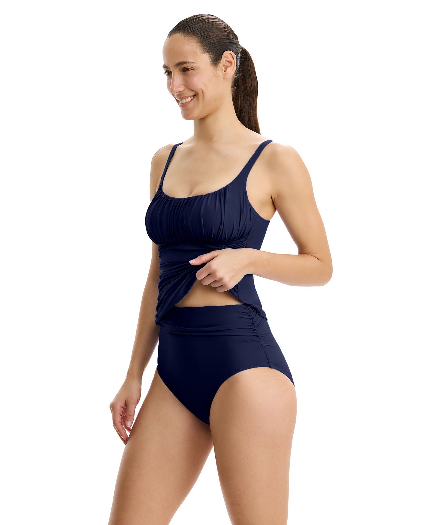 Profile by GottexTutti Frutti Shirred Peasant Tankini Top -NavyTankini Tops