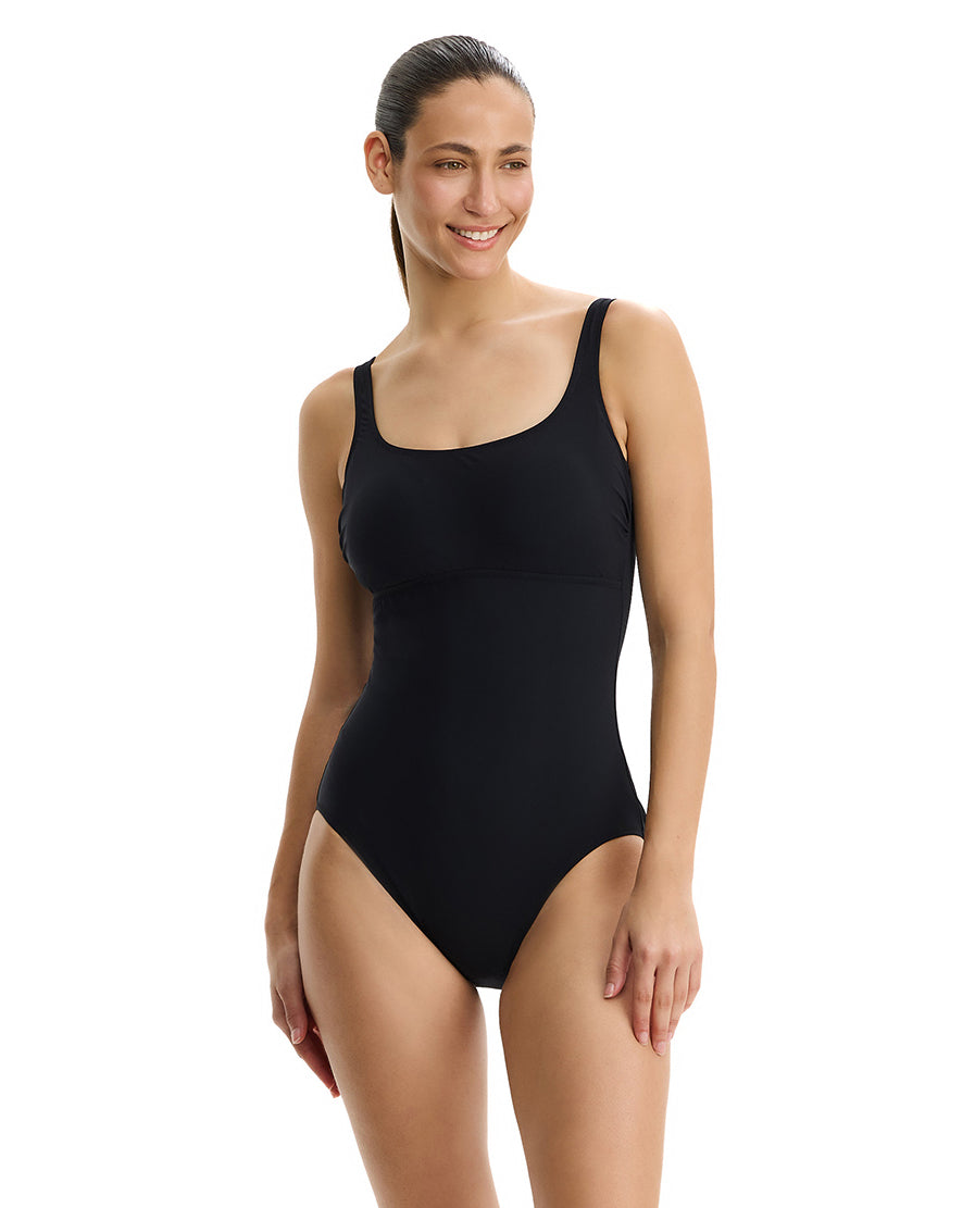 Tutti Frutti Square Neck One Piece-Black
