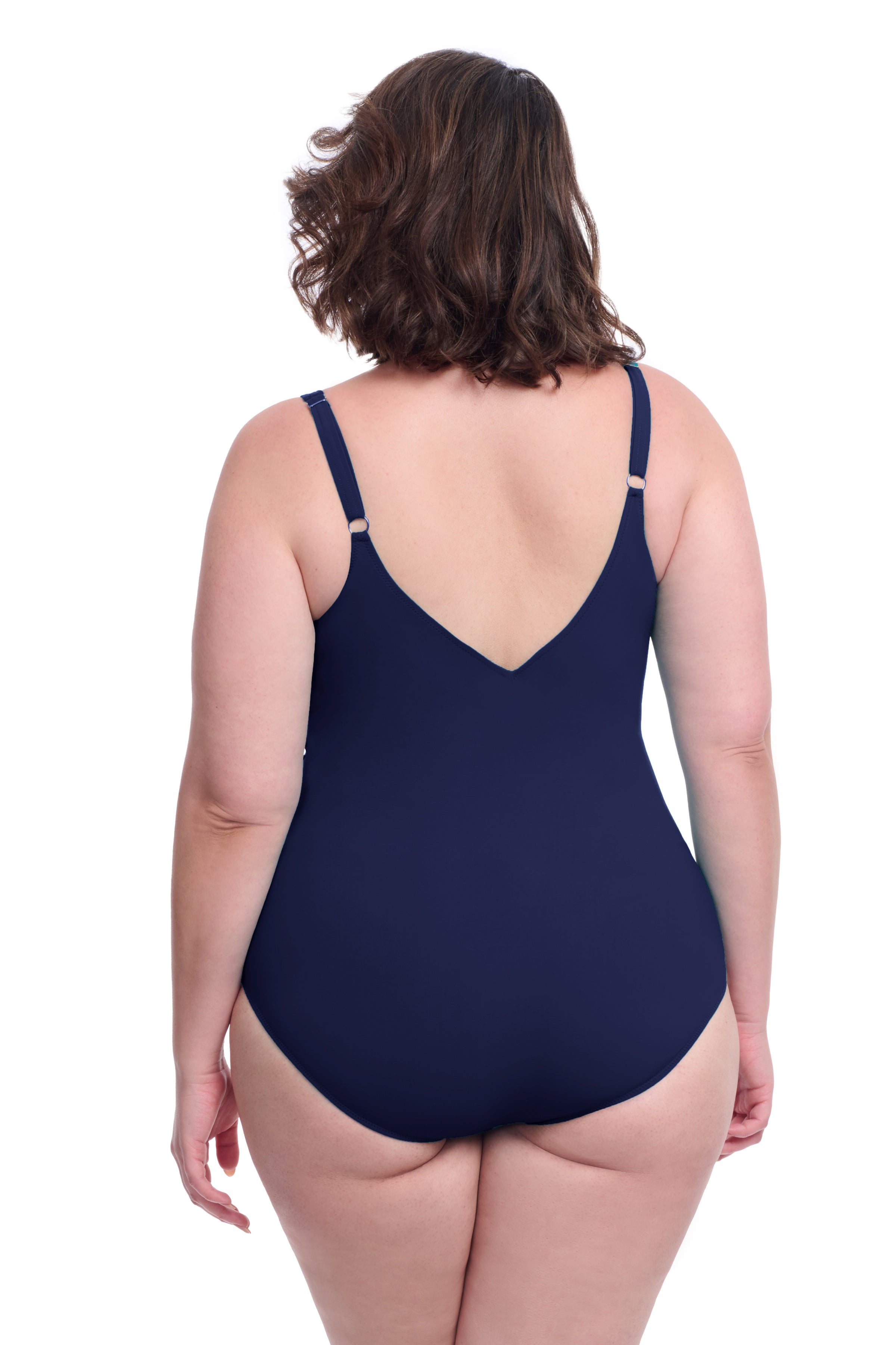 Profile By Gottex Tutti Frutti Plus Size Asymmetrical Ruffle Surplice One Piece Swimsuit | PROFILE TUTTI FRUTTI NAVY