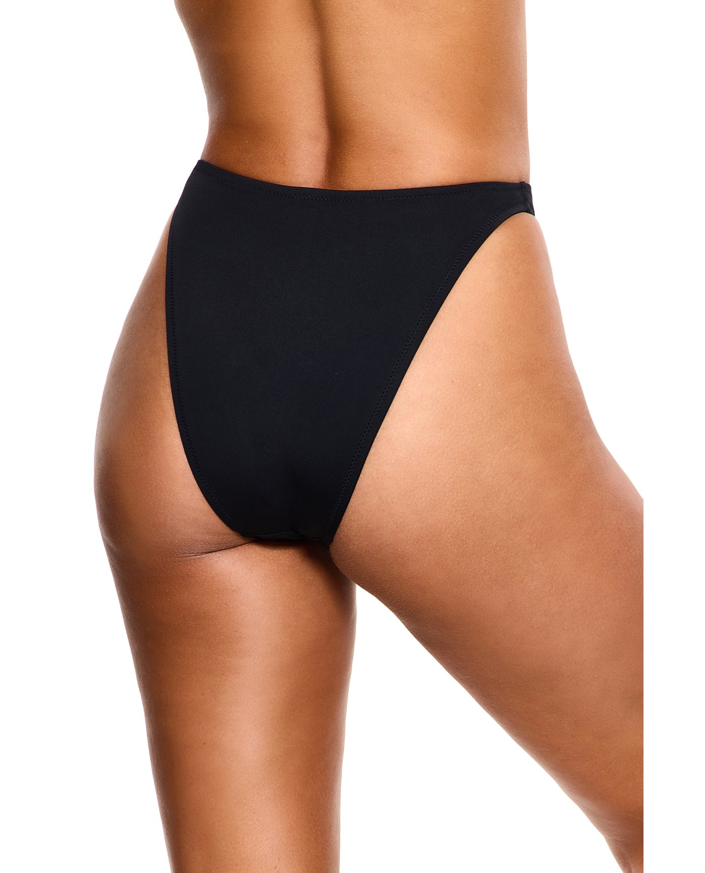 Solid Black High Waist High Leg Bikini Bottom -Black