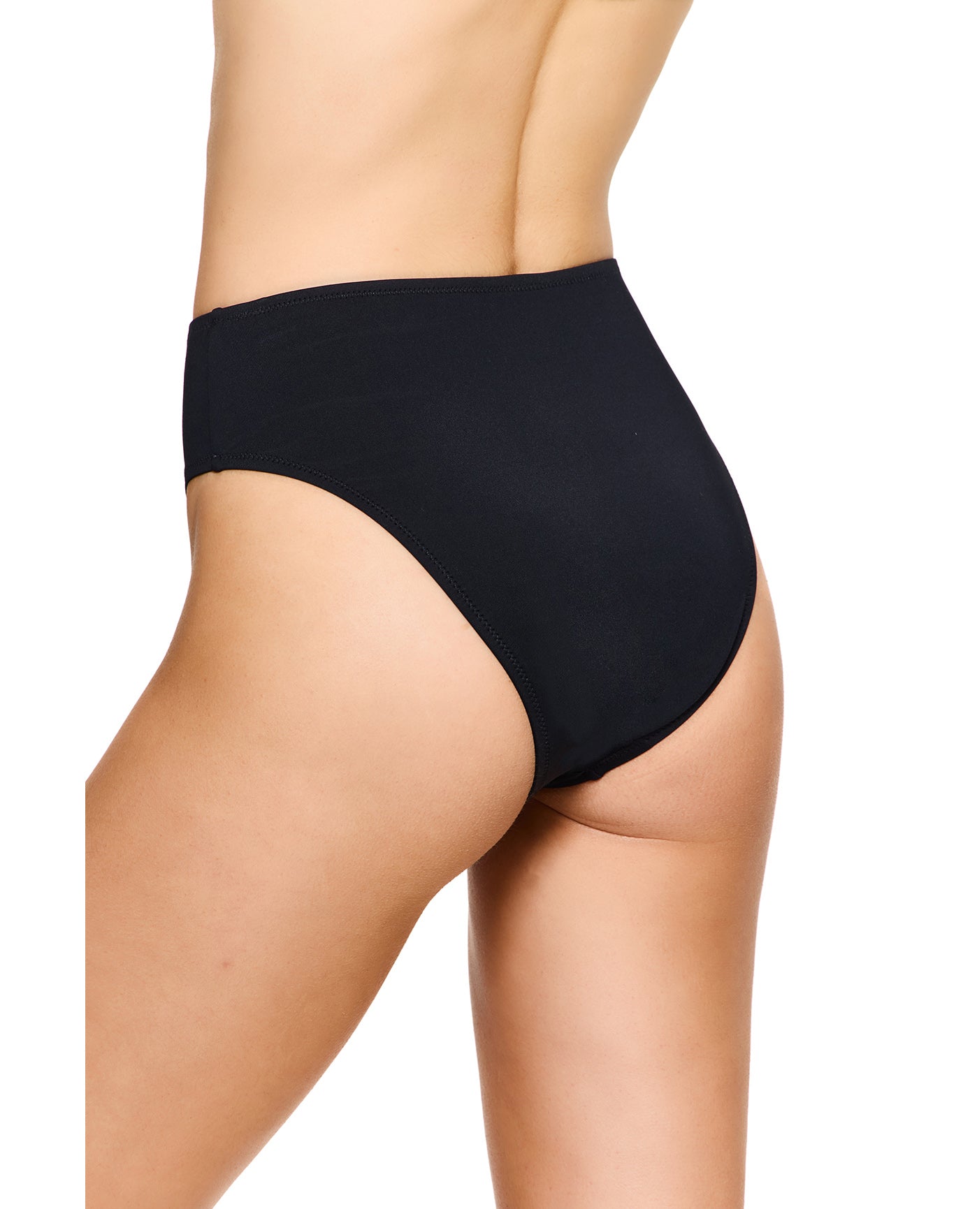 Solid Black High Waist Bikini Bottom -Black