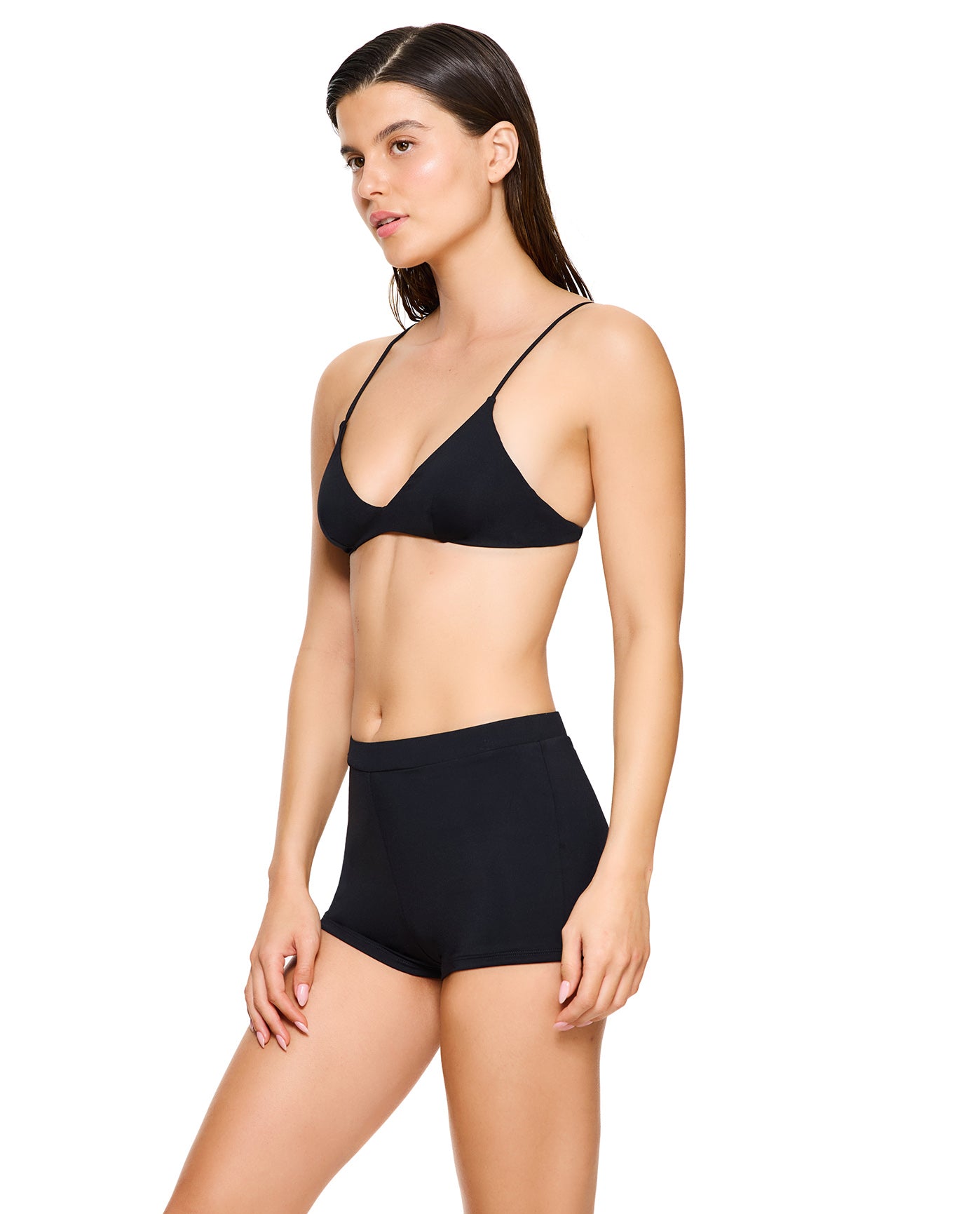 Solid Black V-Neck Bikini Top-Black