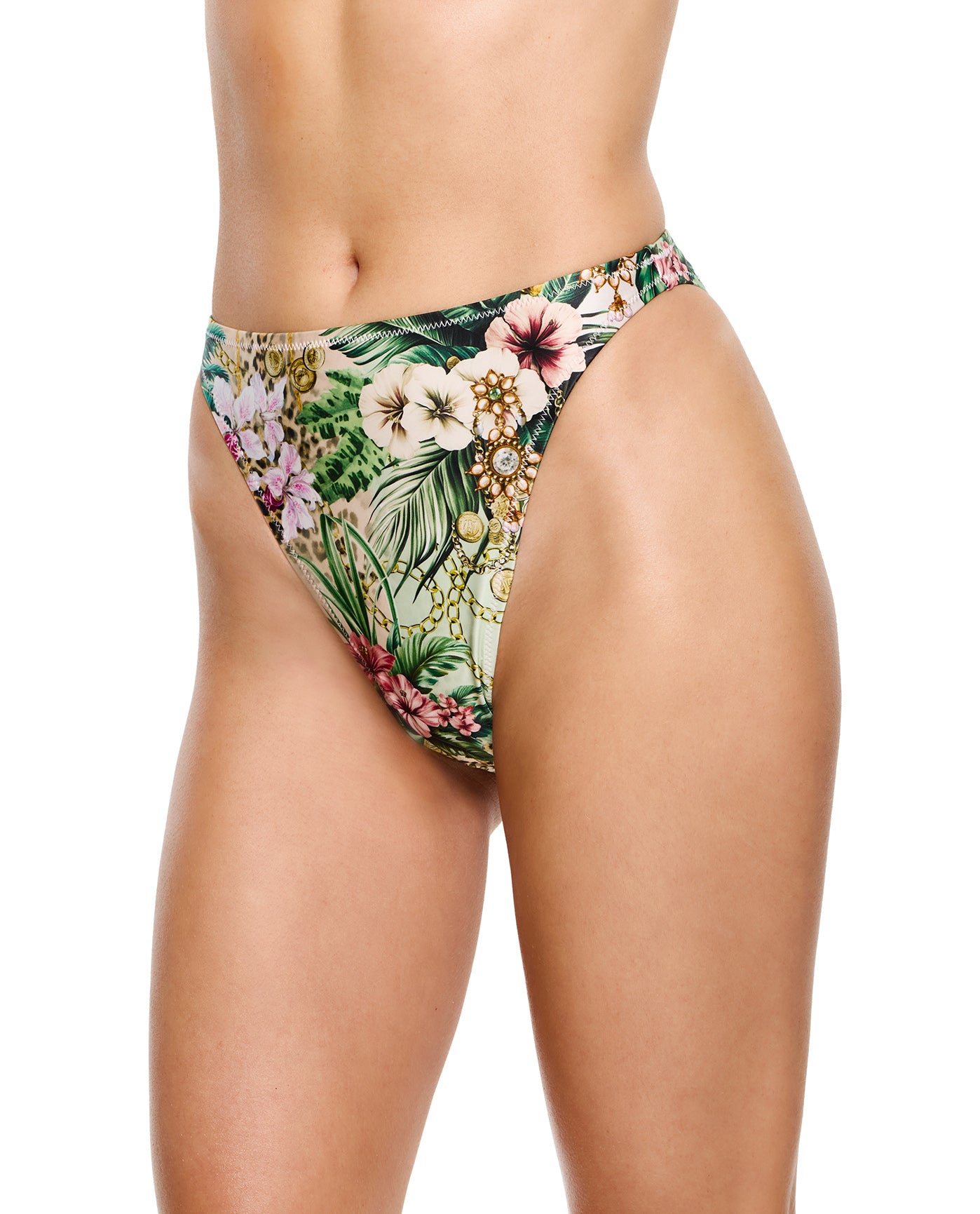 Jungle Treasure High Waist High Leg Bikini Bottom-Multi