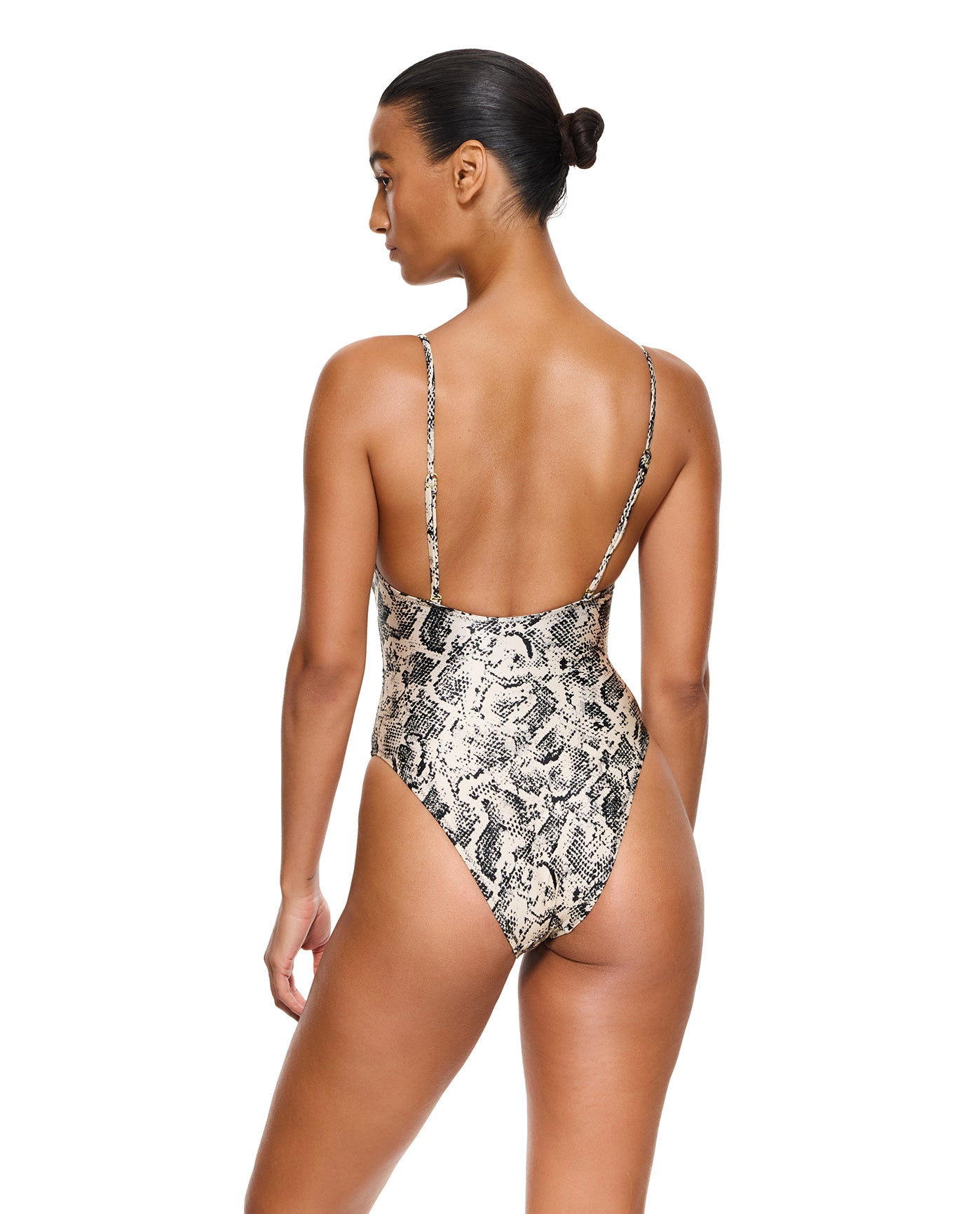 Silky Python Tie Cut Out One Piece-Black snake
