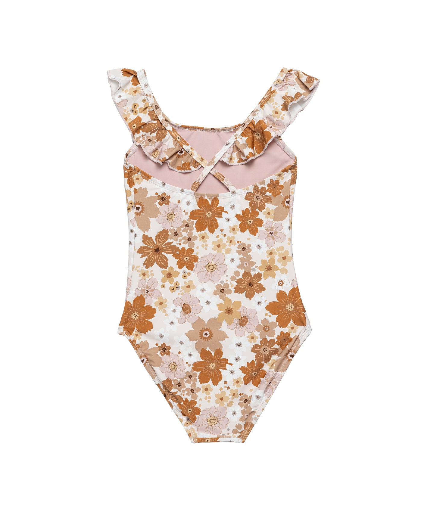 Nostalgic Bloom Square Neck Ruffle One Piece-Brown haze
