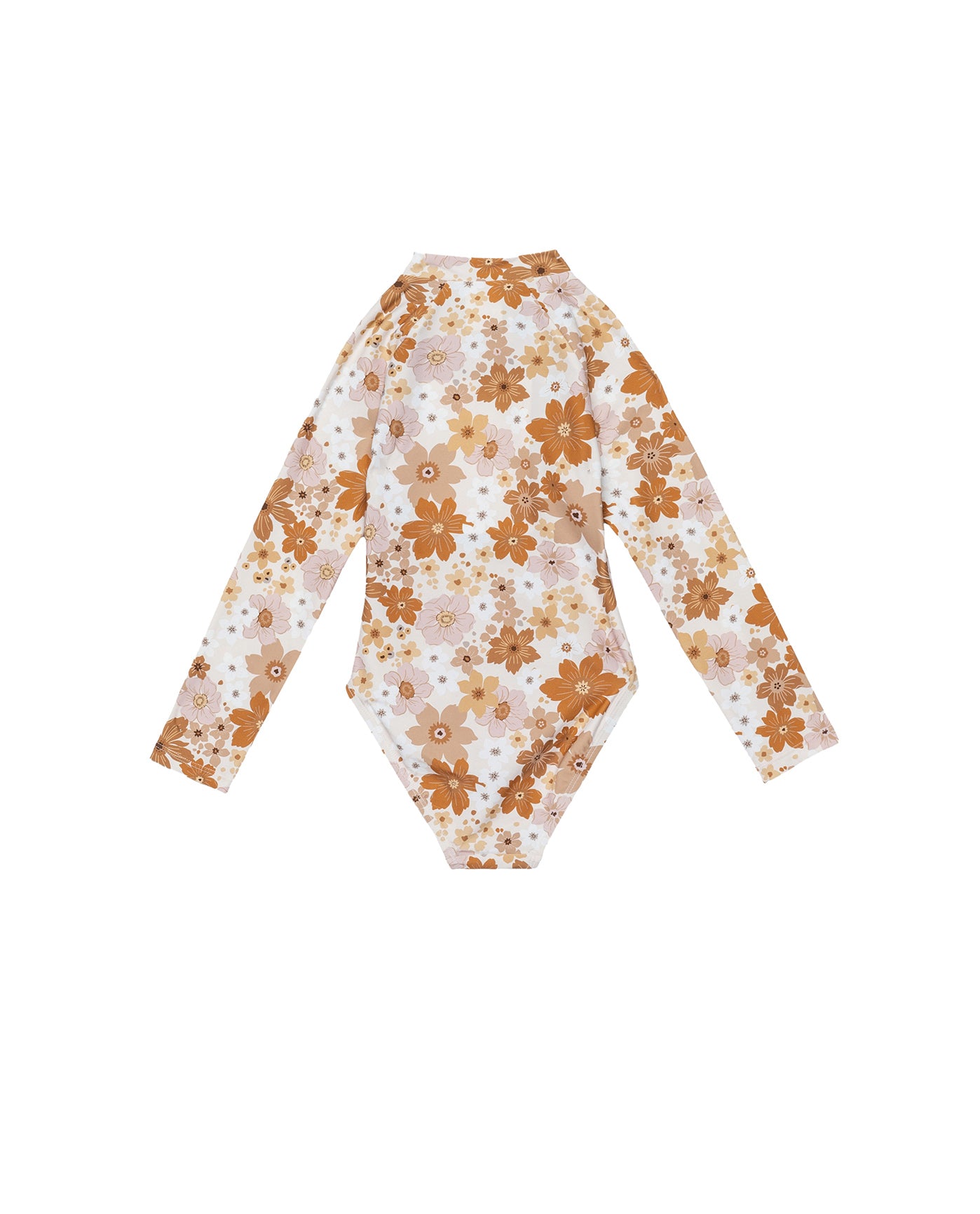 Nostalgic Bloom Long Sleeve Zip Front One Piece-Brown haze