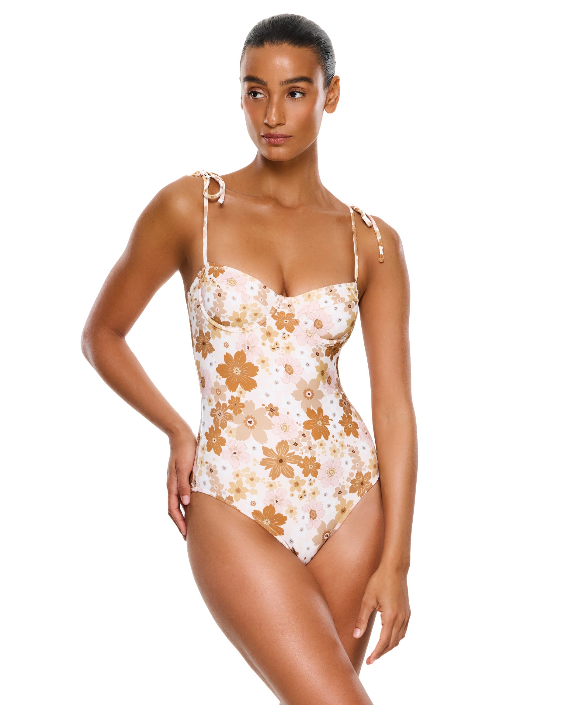 Nostalgic Bloom Underwire One Piece-Brown haze
